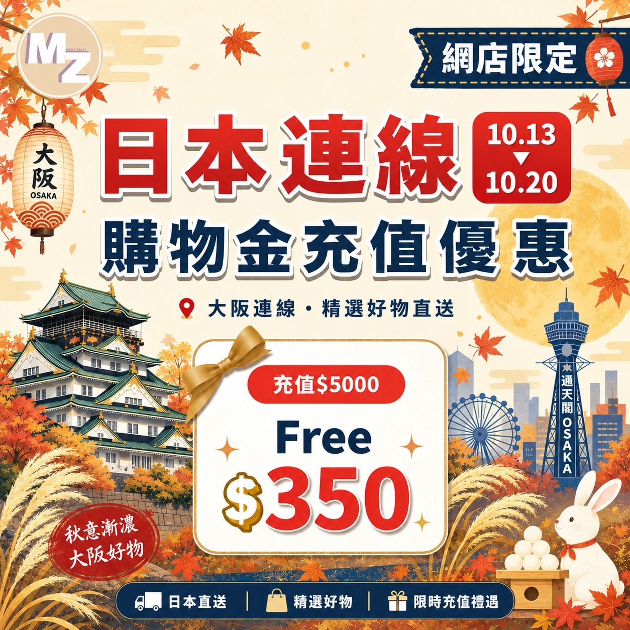 購物金充值優惠 $5000 FREE $350 使用限期為180日