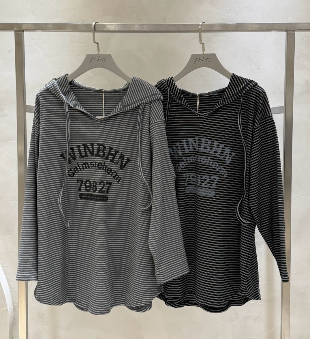 磨毛79827條紋連帽大版衣