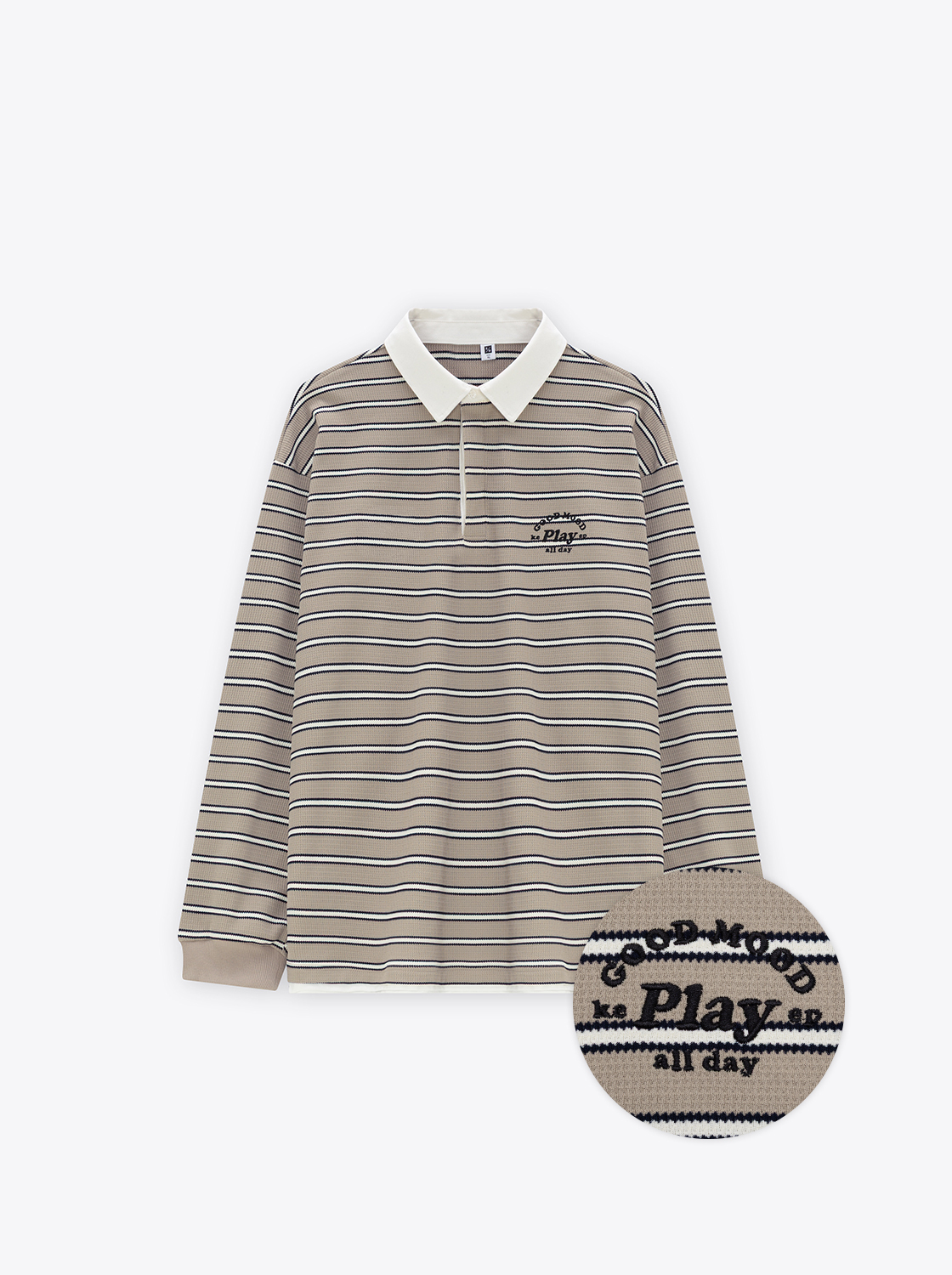 華夫格條紋開釦翻領TEE