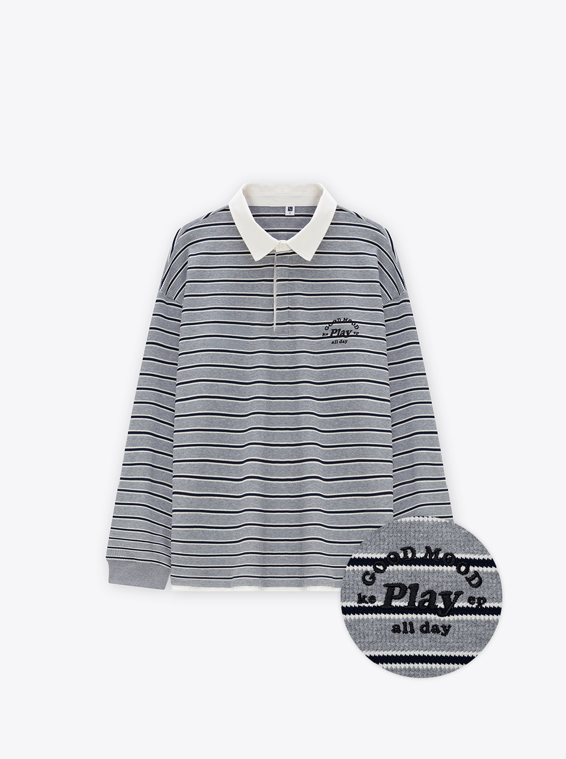 華夫格條紋開釦翻領TEE