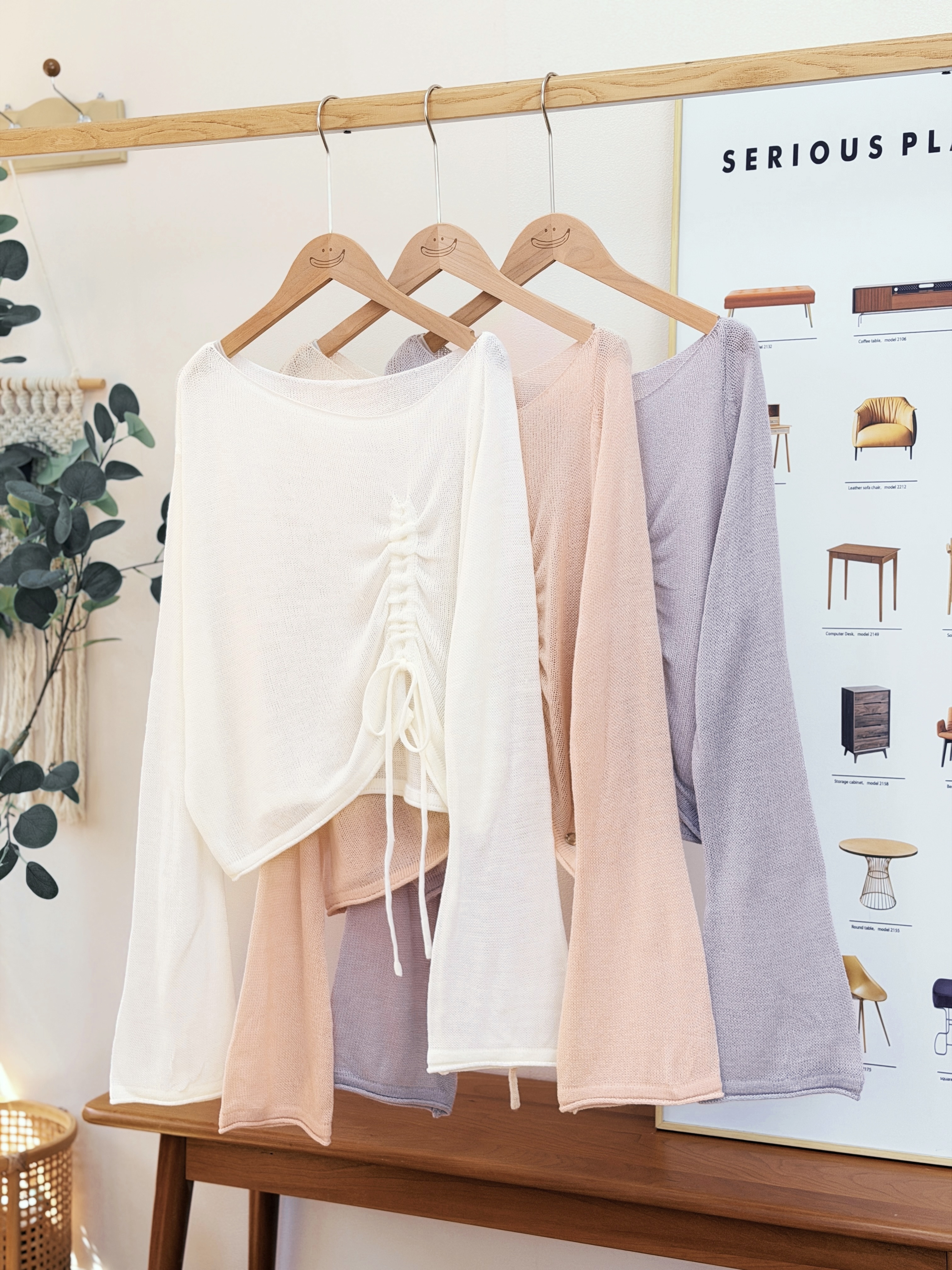 三色 / 薄羊絨抽褶露肩長袖上衣 / Drawstring Off-Shoulder Soft Fine Knit Top