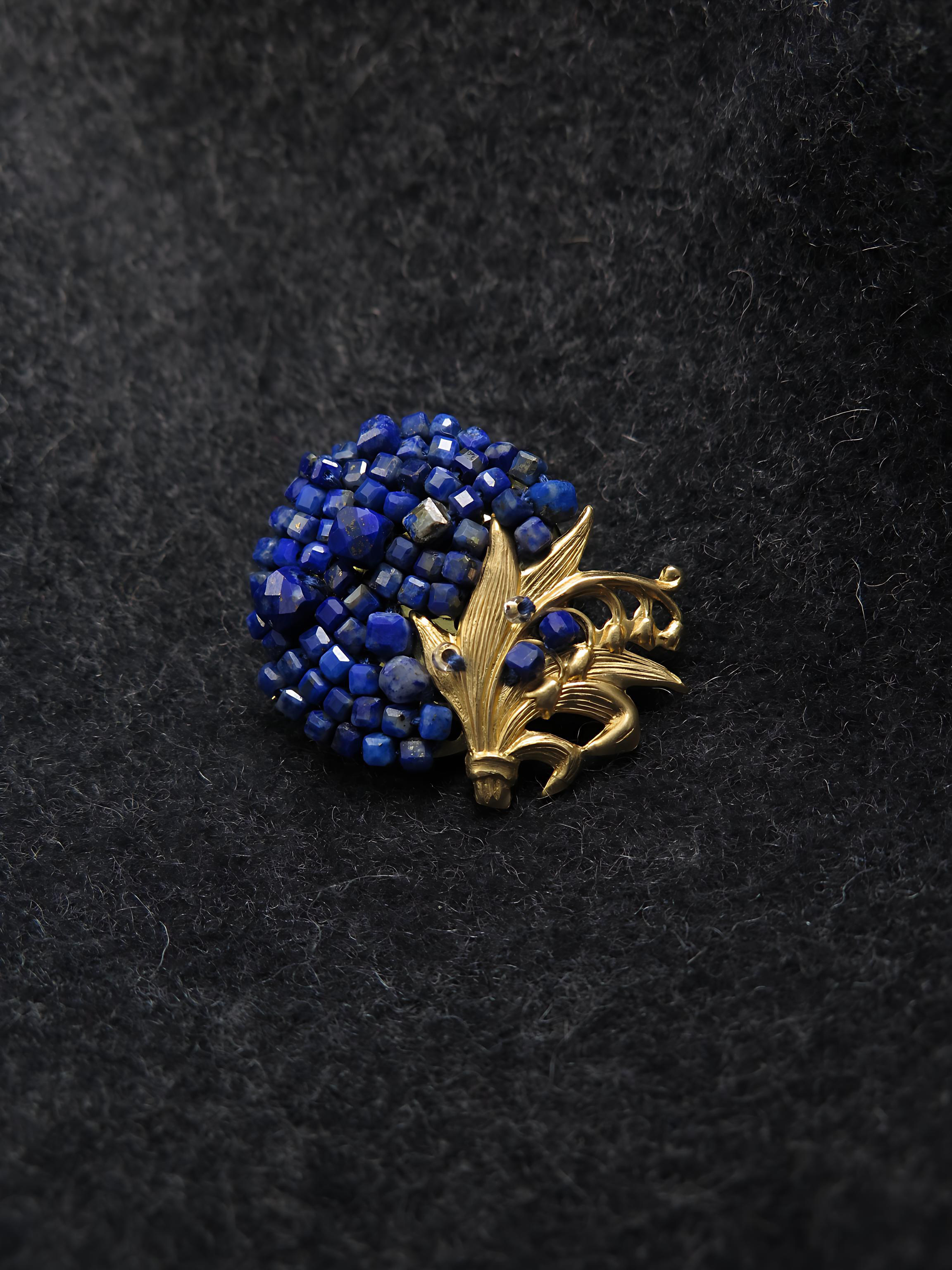 COLE COOL Hand-Beading Series -  Natural lapis lazuli Lily of the Valley Brooch