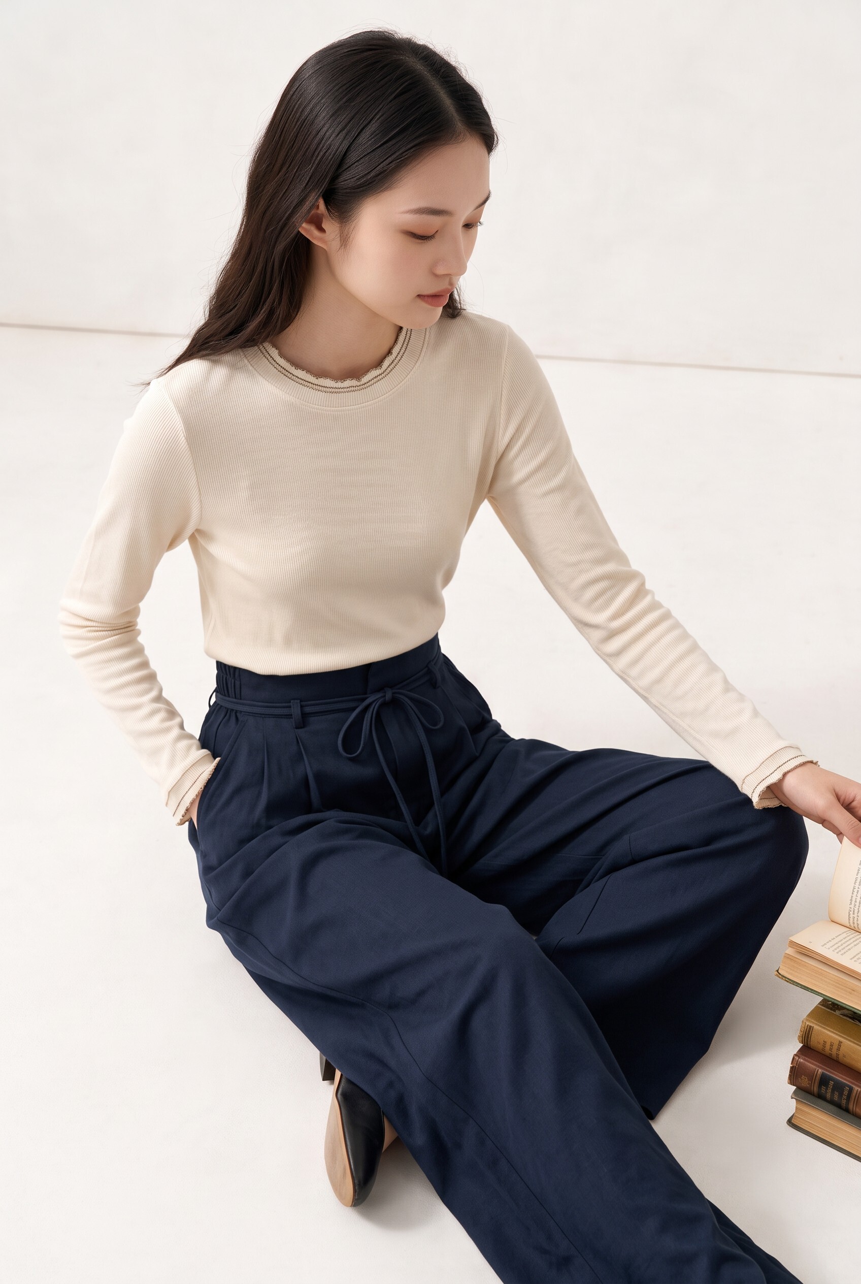 High-Waisted Pleated Tie-Waist Wide-Leg Pants PT0521