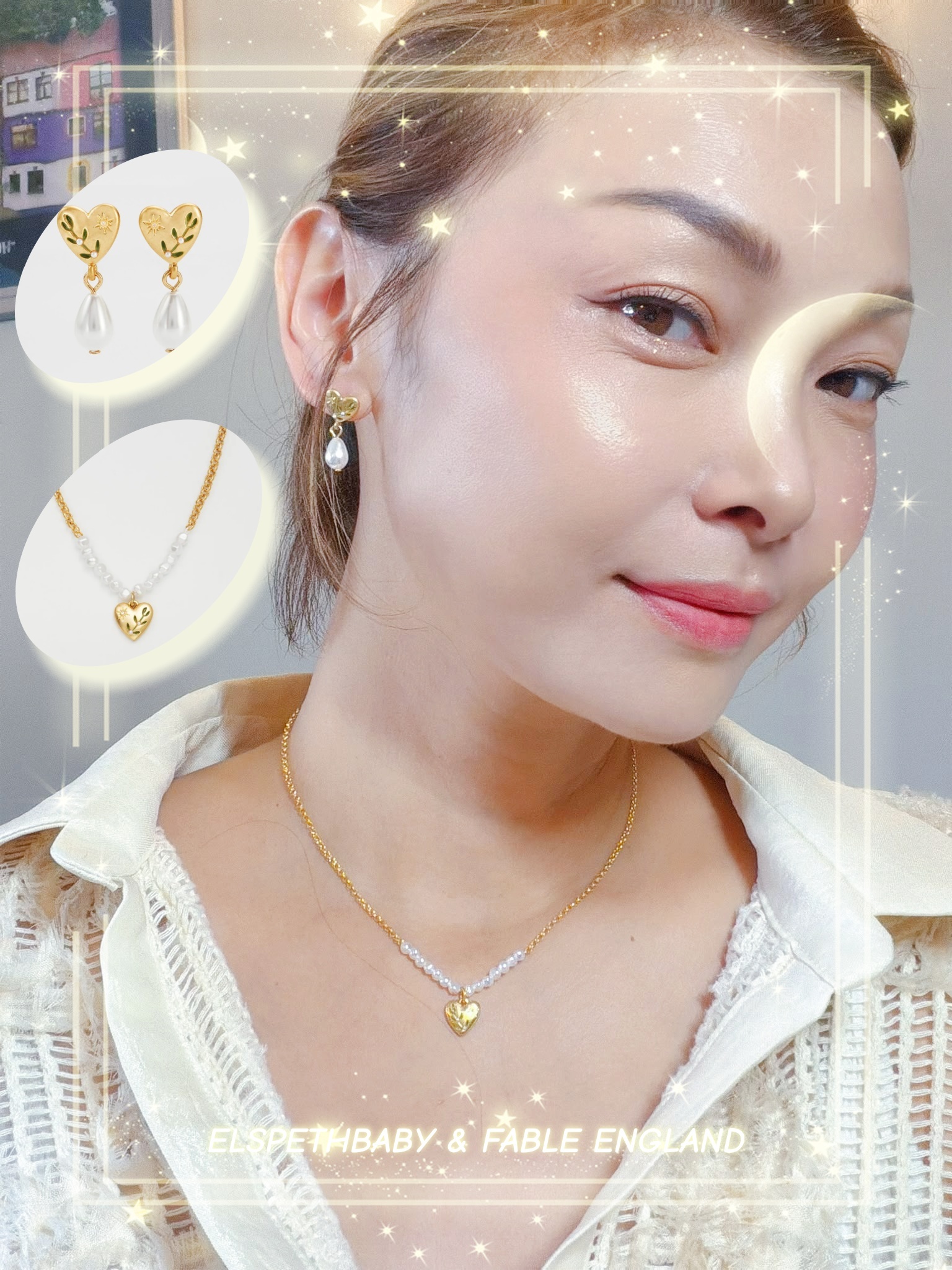 英國代購 FABLE ENGLAND Niva Mistletoe Heart Pearl Necklace