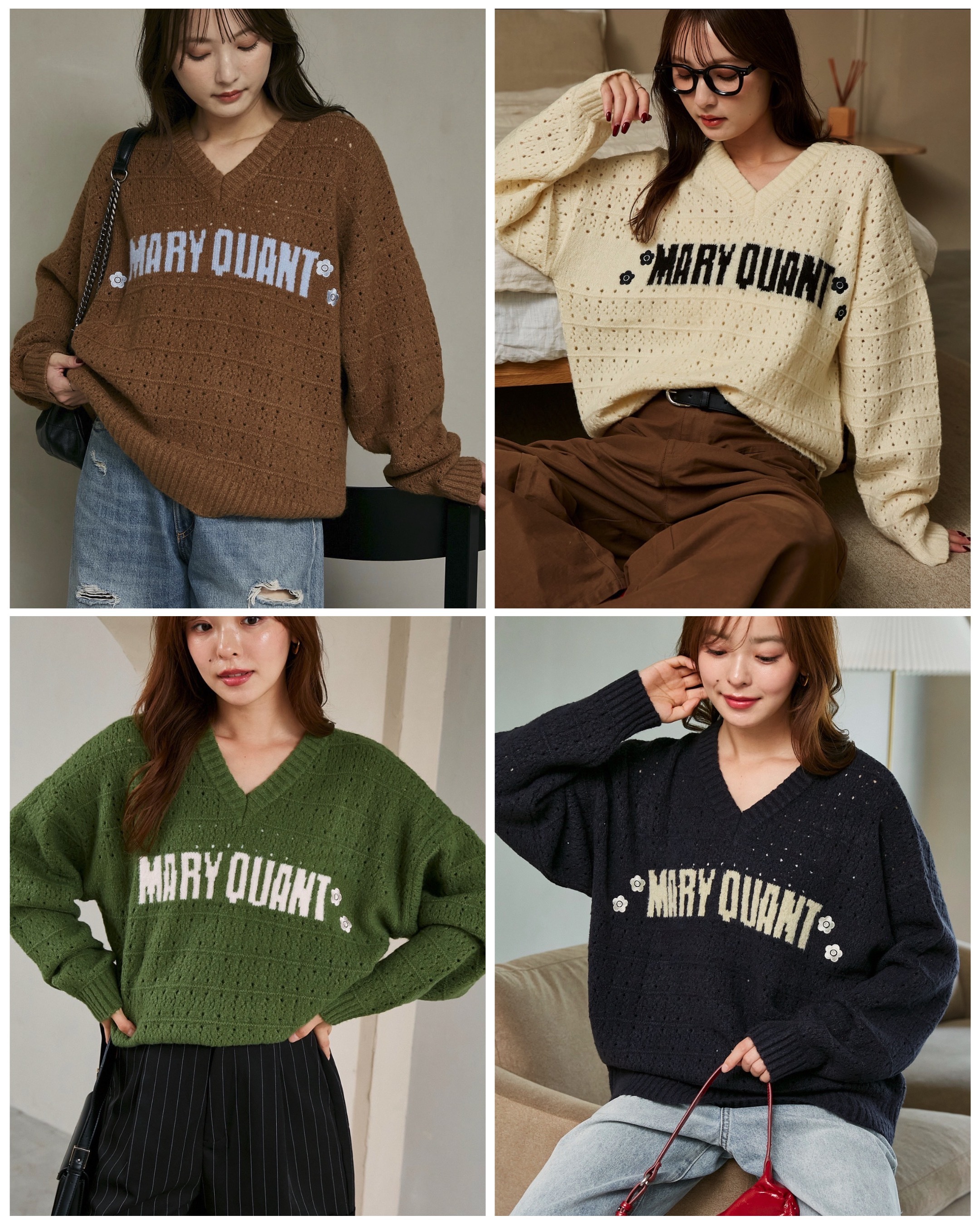 【預購】JM100805 MARY QUANT × PUBLUX 聯名透花V領Logo針織上衣