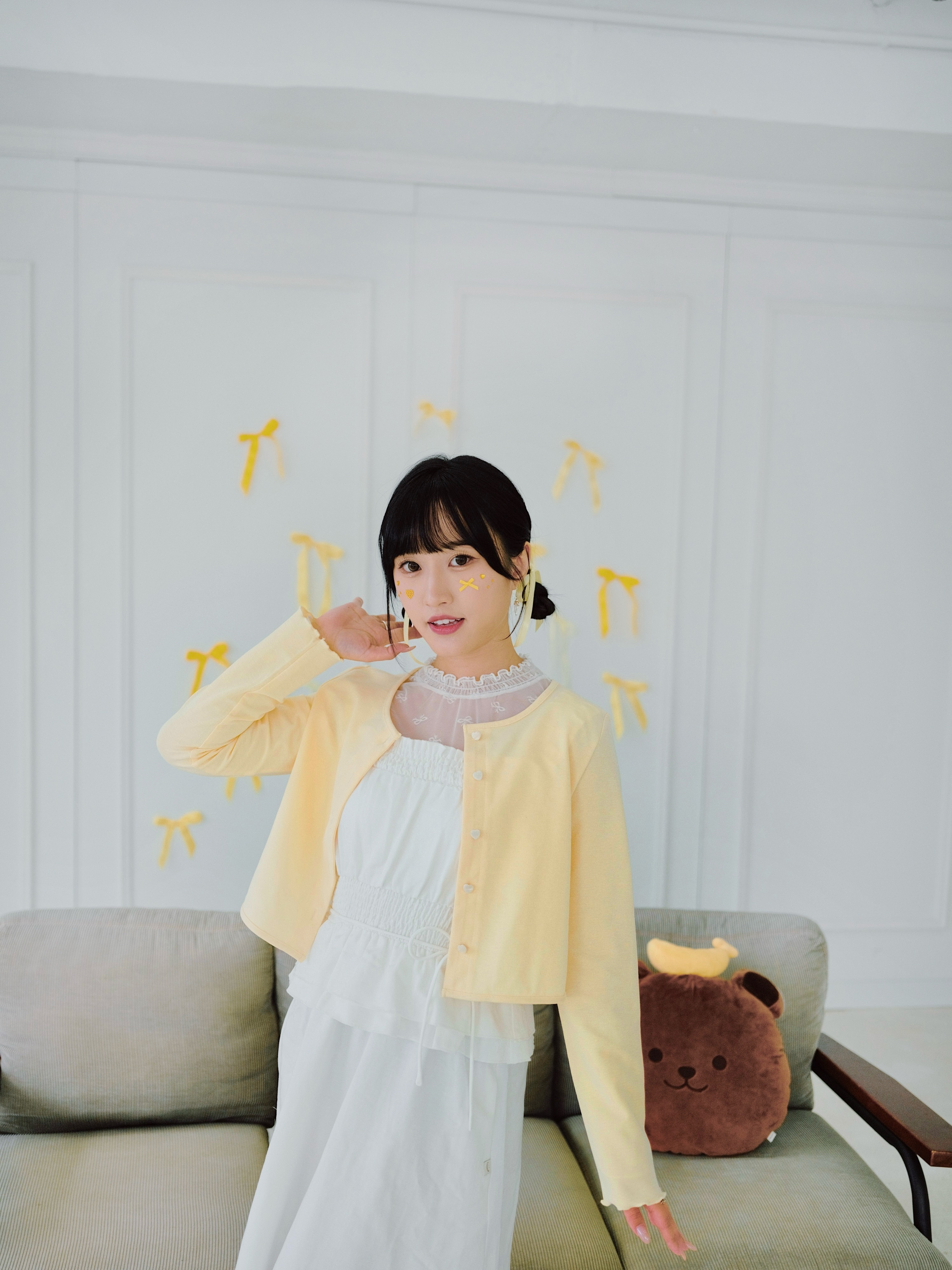 三色 /小愛心鈕扣綿感長袖外套 / Heart Button Long Sleeve Cardigan