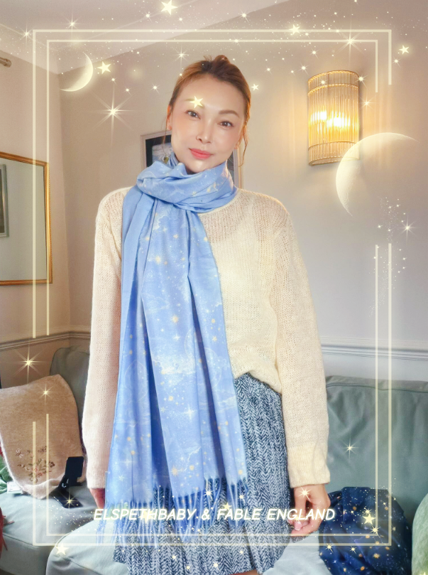 英國代購 FABLE ENGLAND Zodiac Long Fringed Scarf in Blue