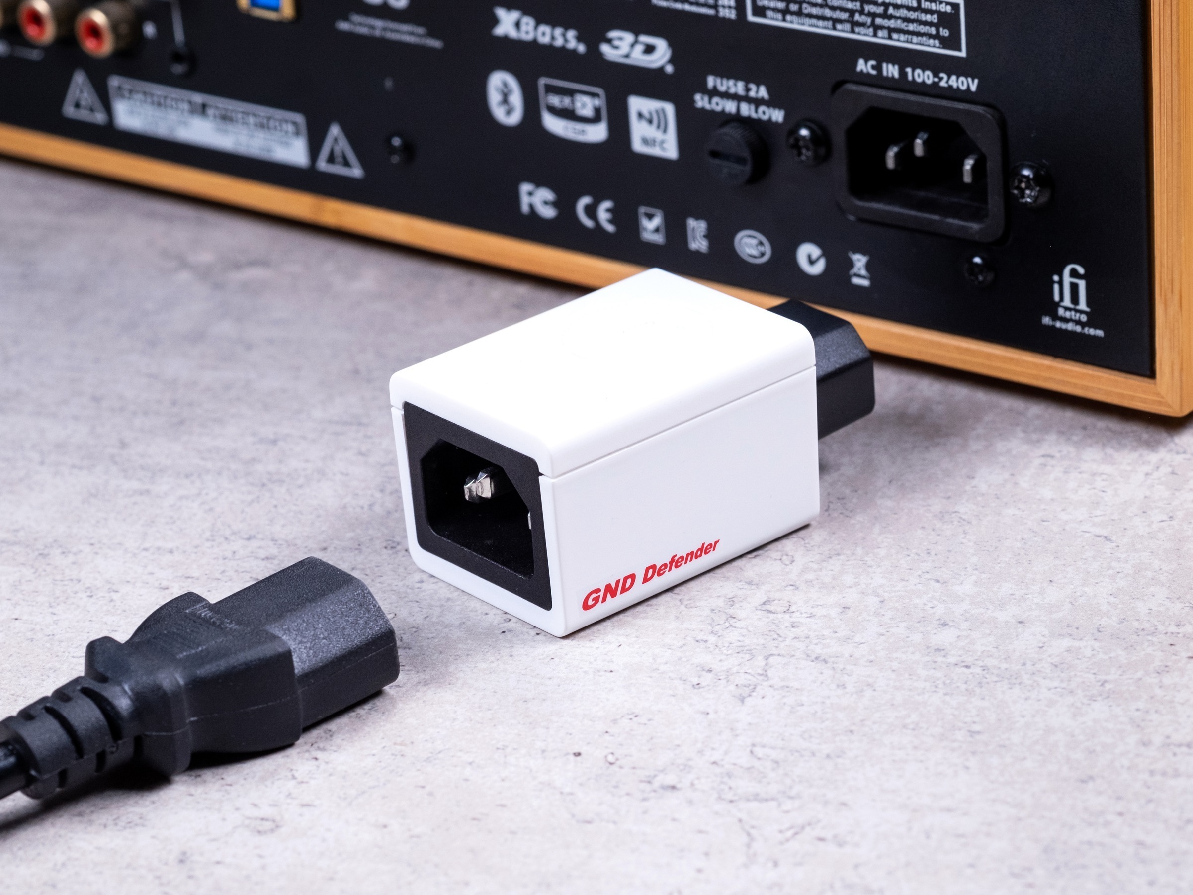 GND Defender beside a component IEC input