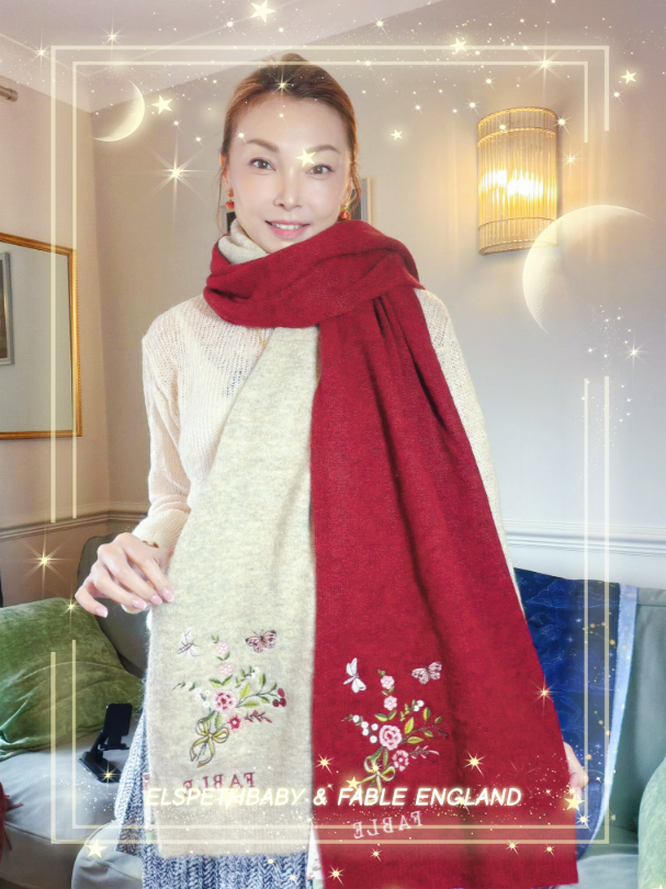 英國代購 FABLE ENGLAND Eve Floral Embroidered Knitted Scarf