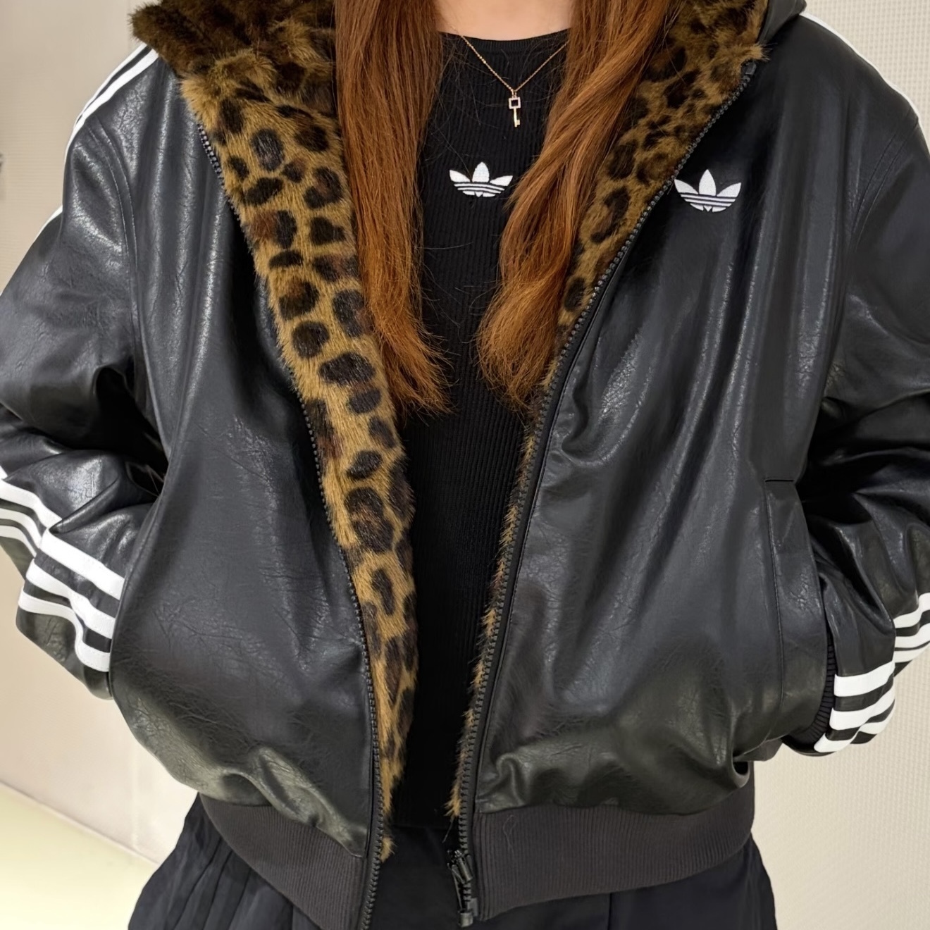 ADIDAS ORIGINALS WILD 豹紋 雙面兩穿 皮衣 外套 加絨 LF1595