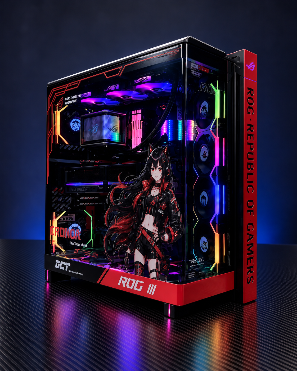 ROG 改裝客製主機,展示於碳纖維桌面