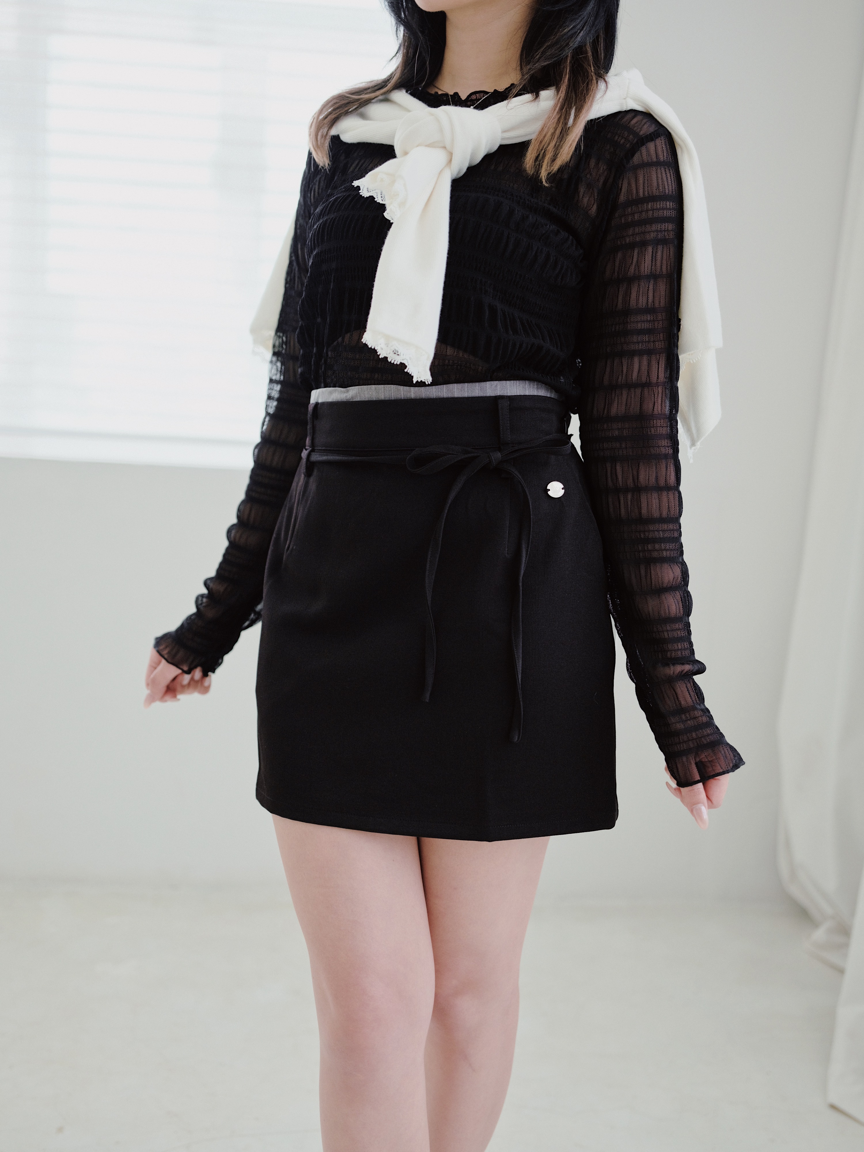 兩色 / 學院風層次感西裝短裙 / Preppy Layered-Waist Tailored Mini Skirt