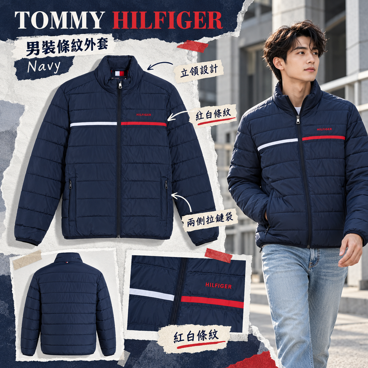 【預購】TOMMY HILFIGER N100812 Inset Knit Flag Logo 男裝條紋外套