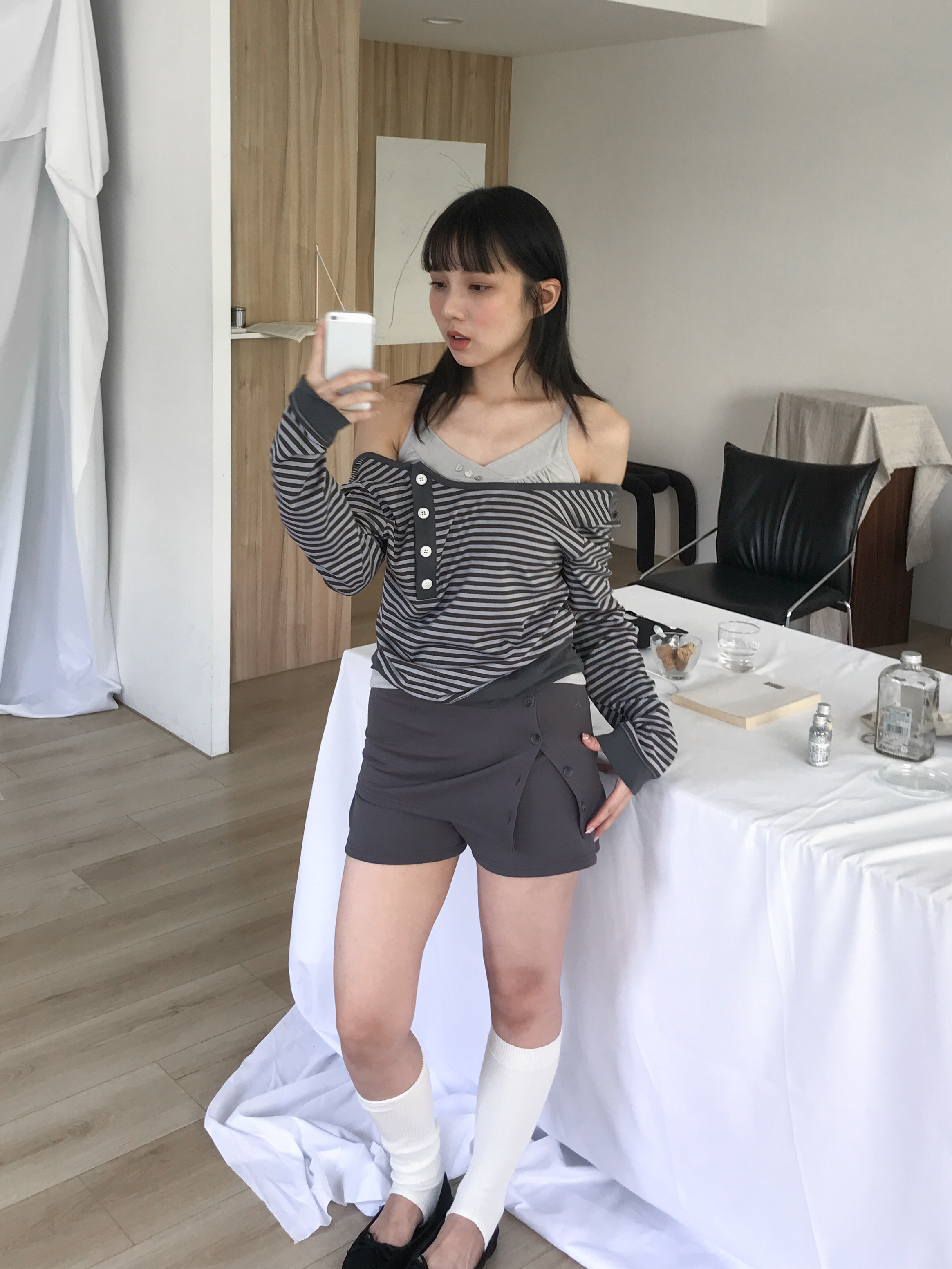 button skirt pants #褲裙