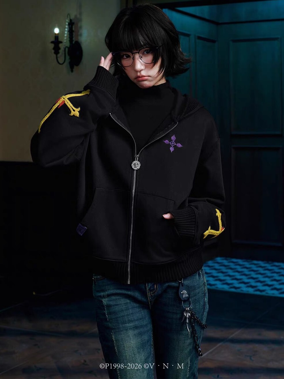 MEDM X Hunter × Hunter Collaboration Series Embroidered Icon Hooded Zip-Up Jacket