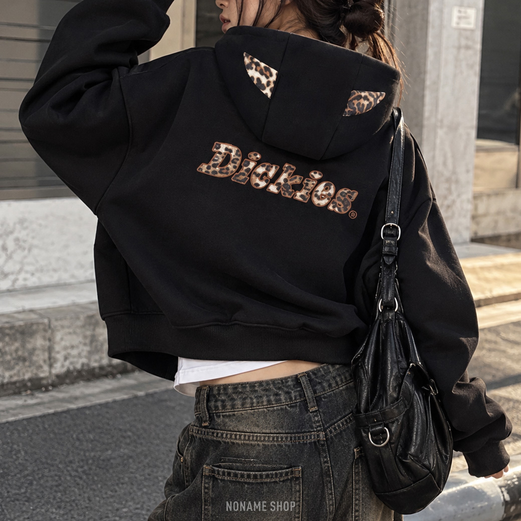 DICKIES 美式 豹紋 雙貓耳 拉鍊 連帽 外套 兩色 (南/女同款)