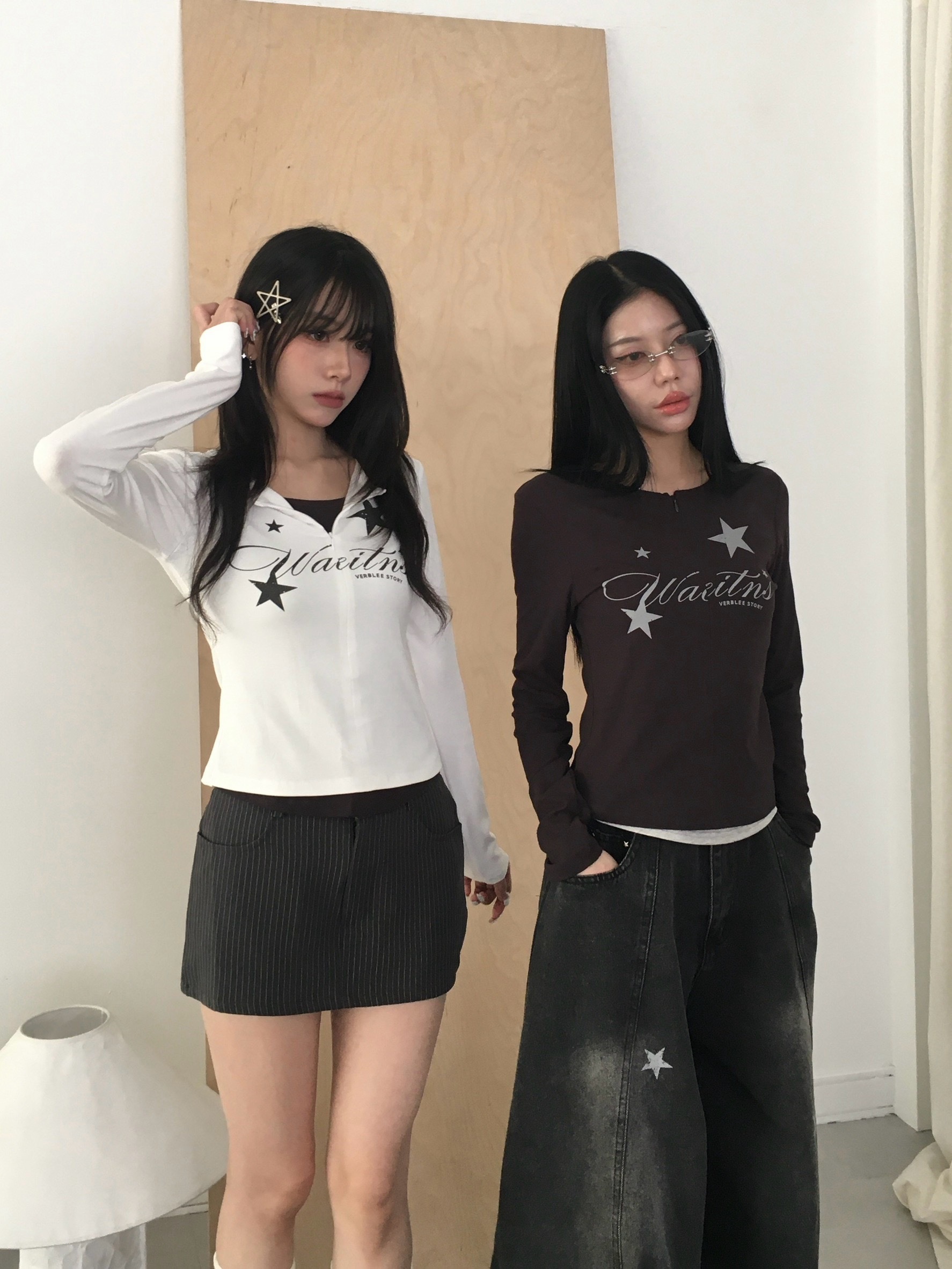 韓系休閒假兩件拉鍊長tee