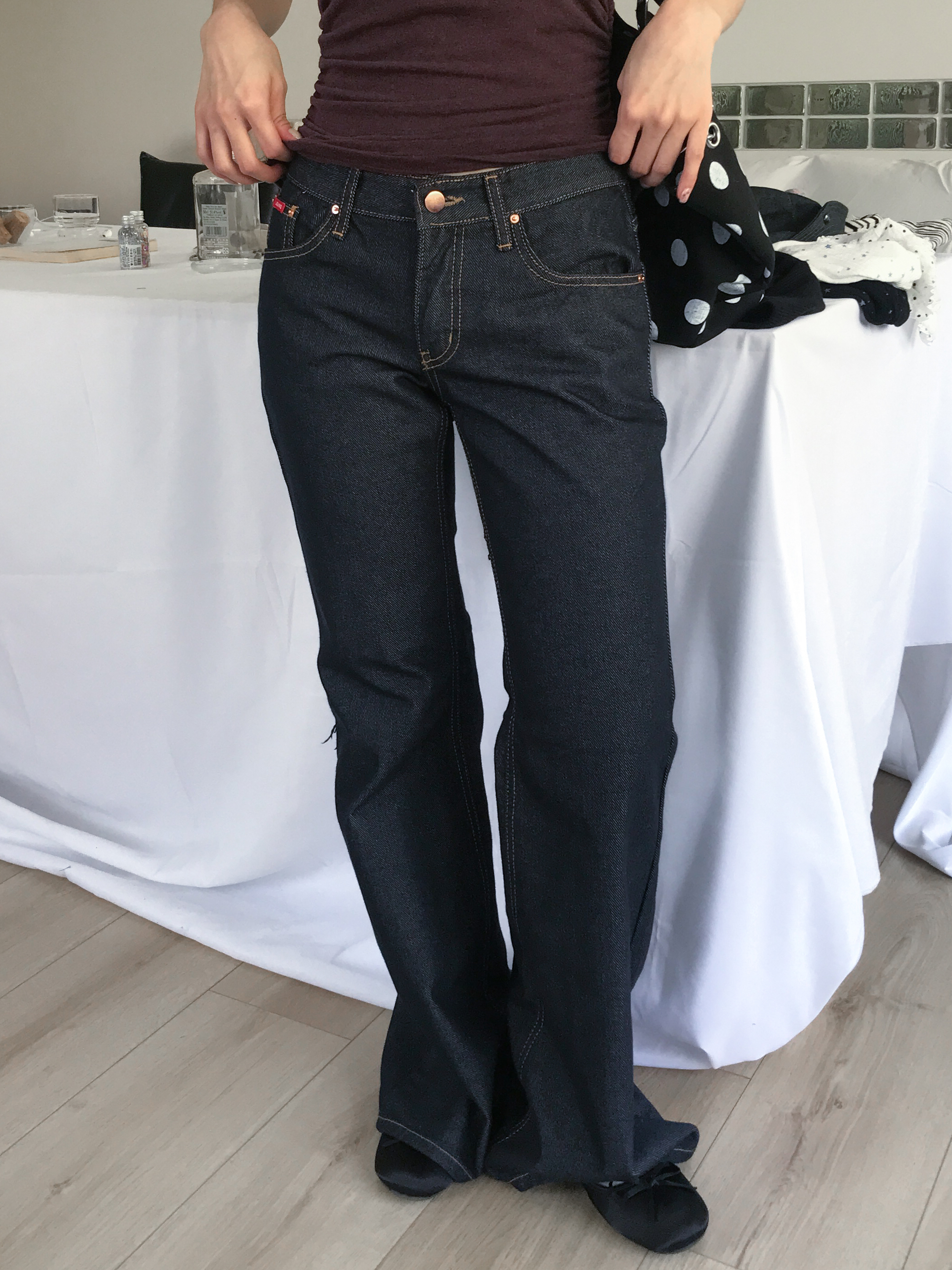 low-waist red patch non-fade denim #牛仔褲