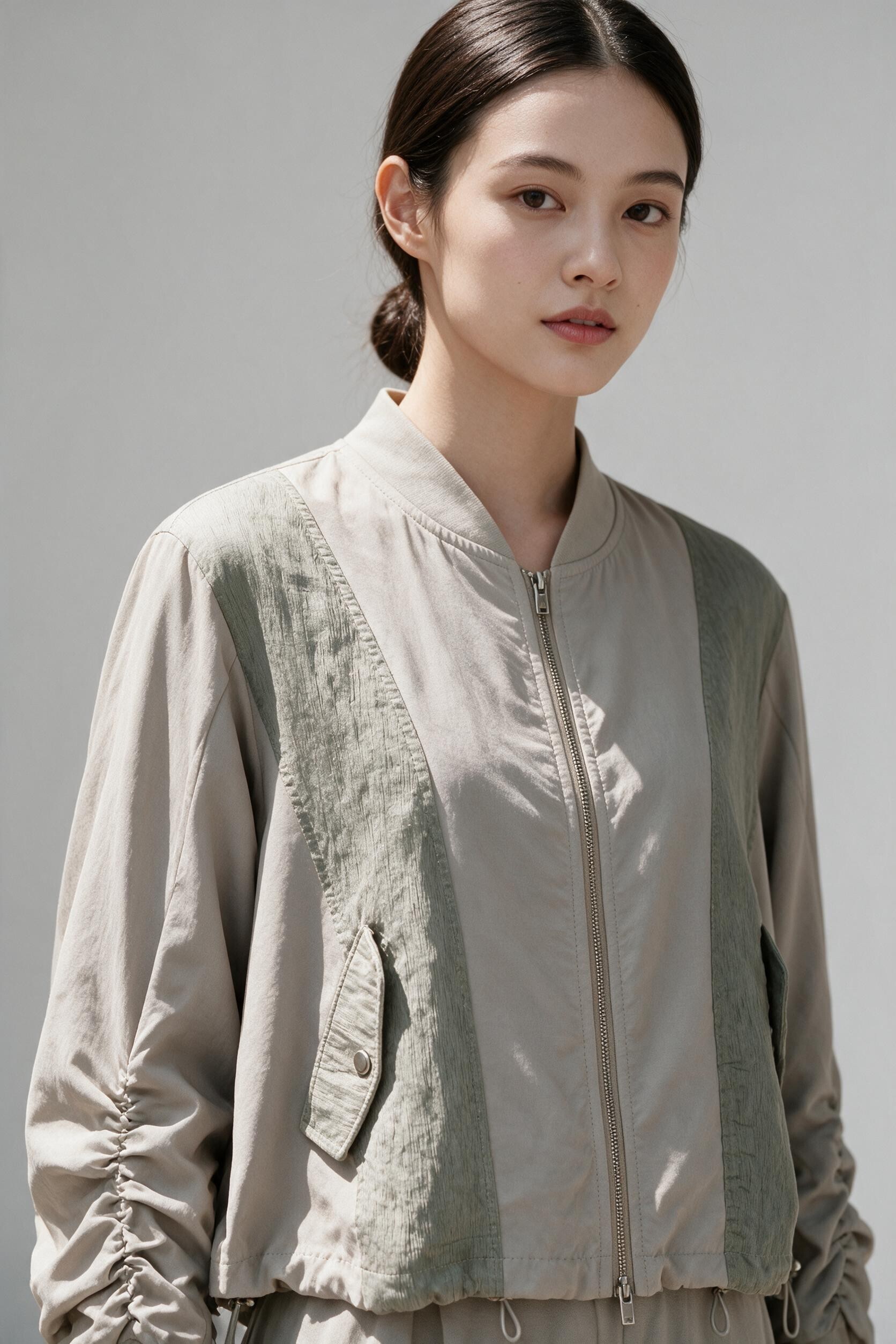 Premium Color-Block Ruched Jacket JK0213