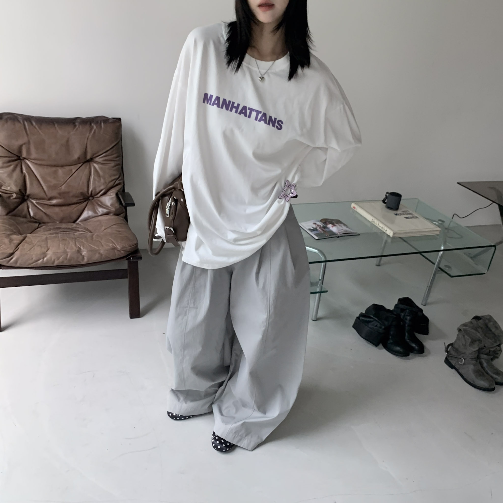 ISA_水洗曼哈頓 復古寬袖oversized TEE_69038