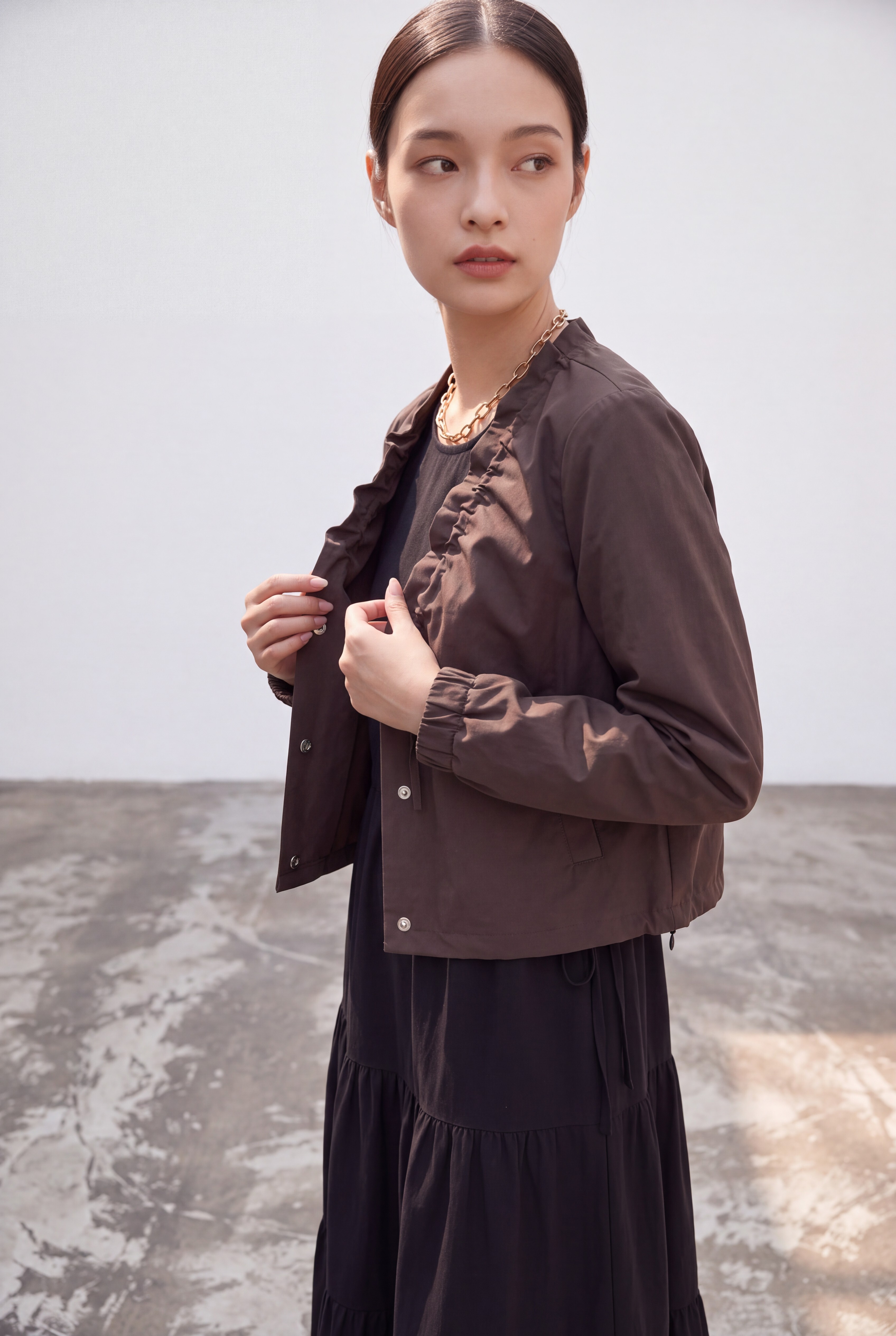Drawstring V-Neck Ruched Jacket JK0211