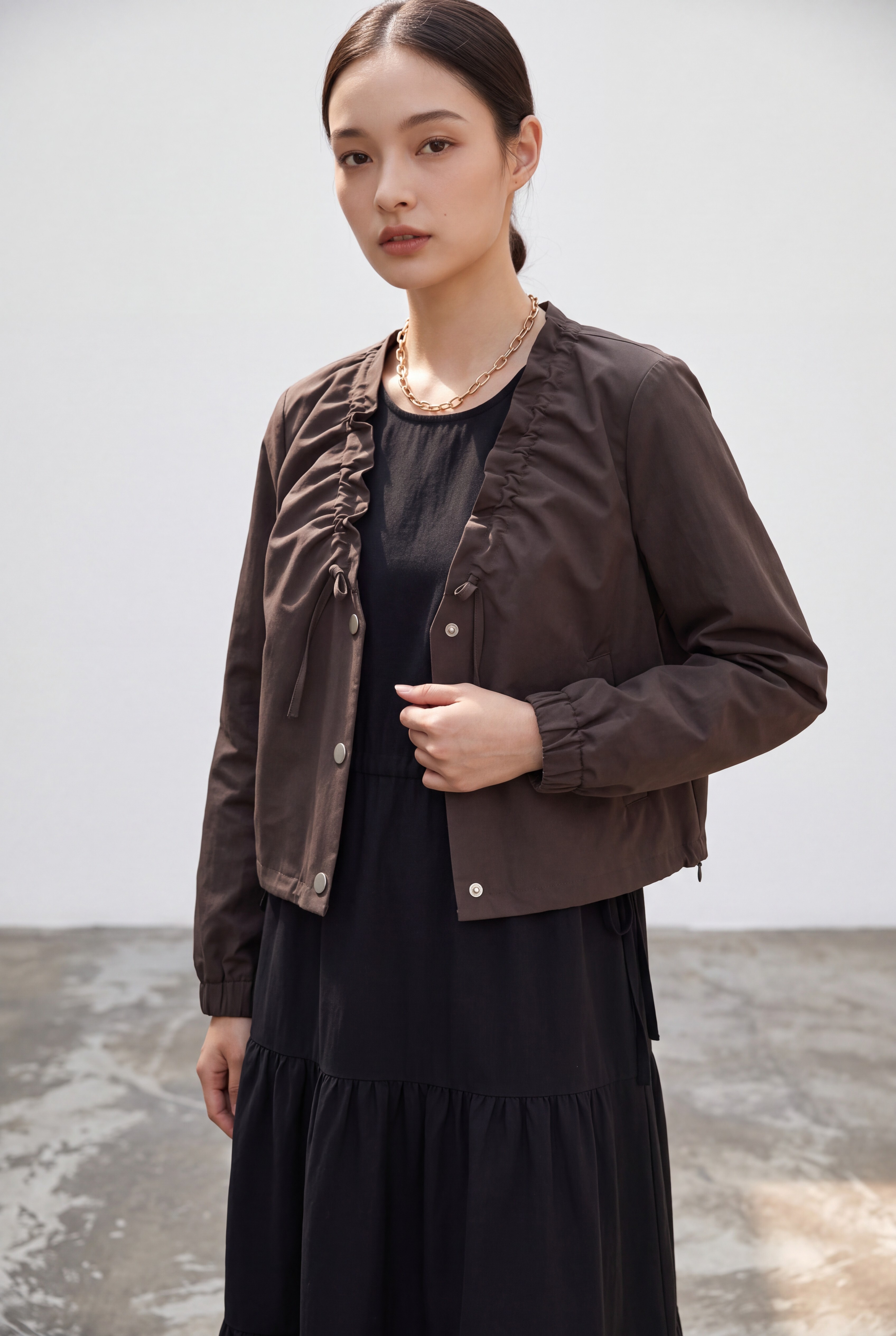 Drawstring V-Neck Ruched Jacket JK0211