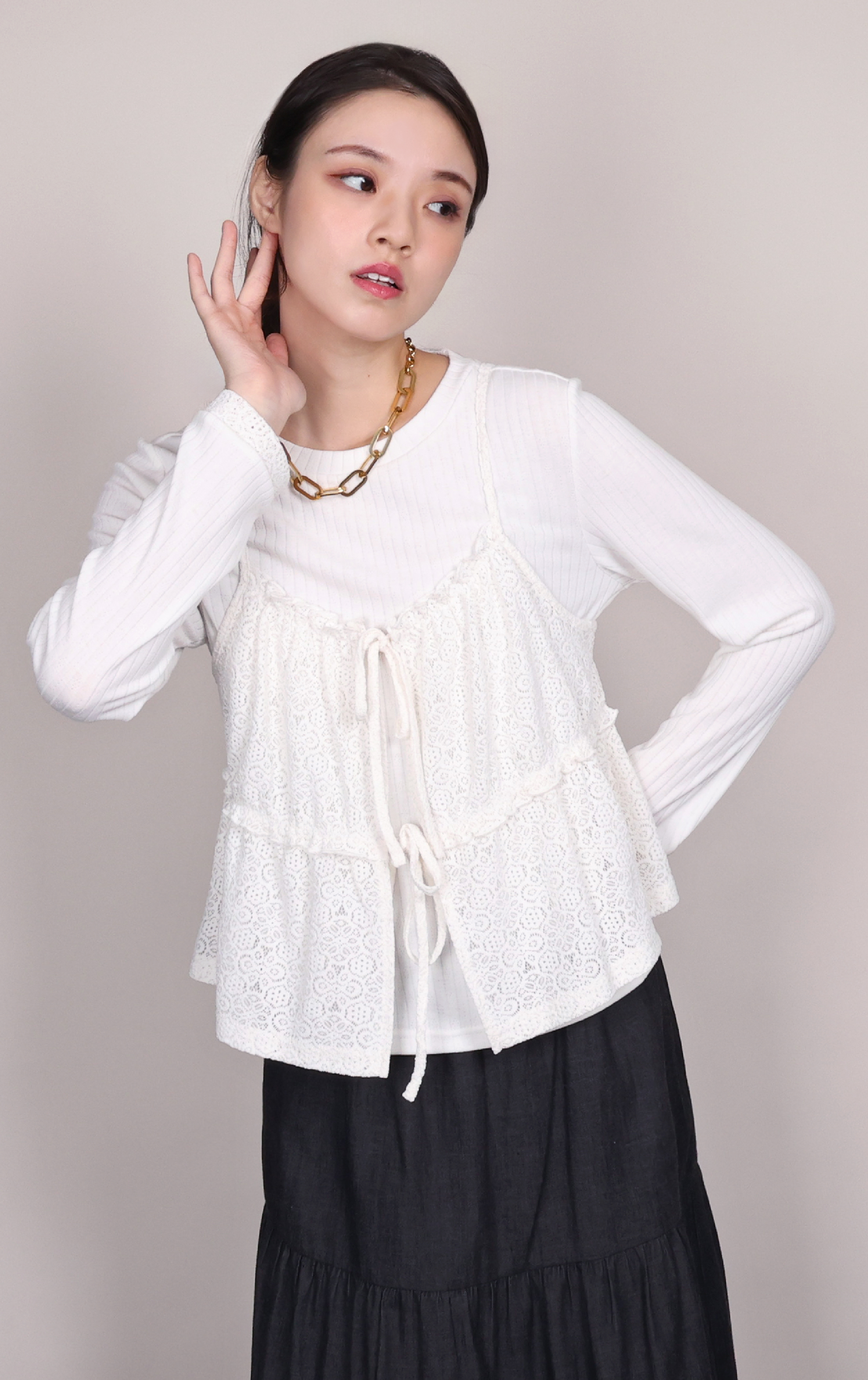 蕾絲外搭綁帶長袖上衣 TS0233