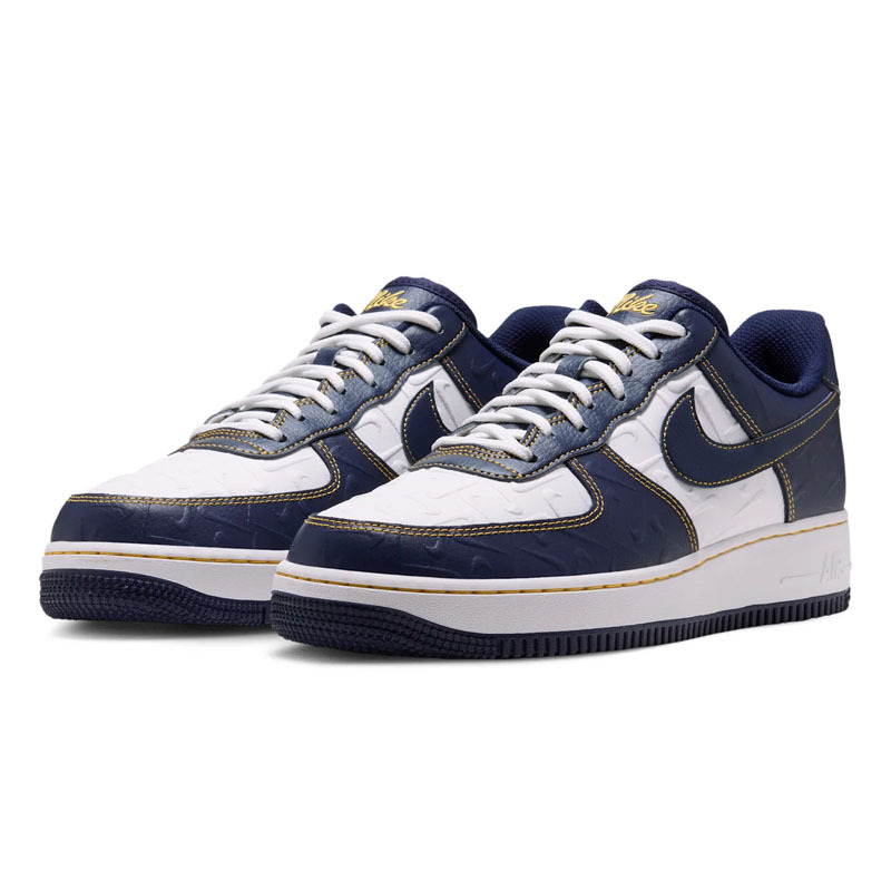 男鞋 NIKE AIR FORCE 1 AF1 滿版勾勾壓紋 藍海軍藍 深藍 藍復古 低筒休閒鞋【IX7257-133】