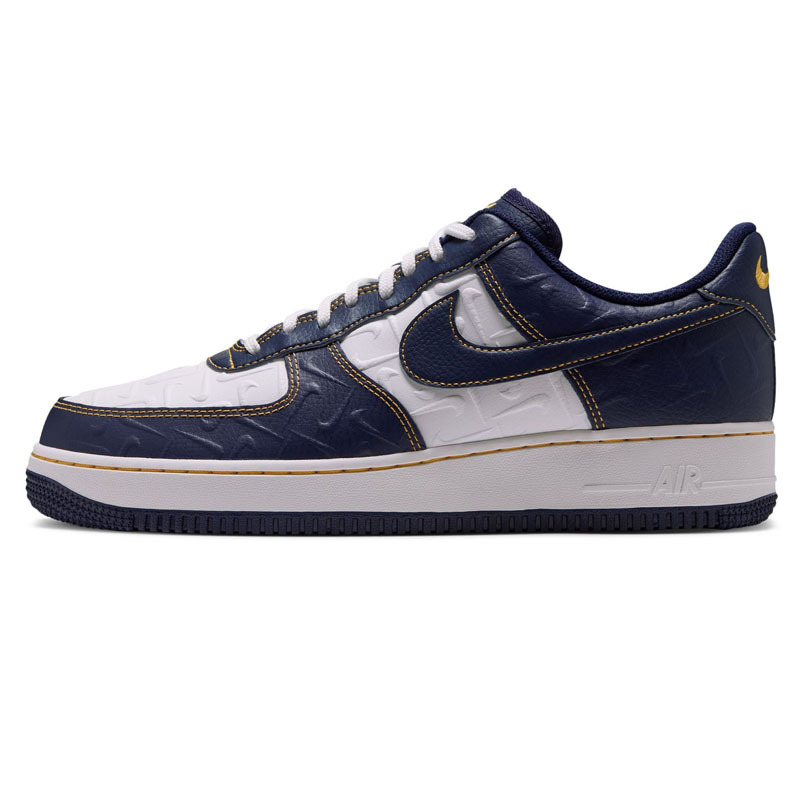 男鞋 NIKE AIR FORCE 1 AF1 滿版勾勾壓紋 藍海軍藍 深藍 藍復古 低筒休閒鞋【IX7257-133】