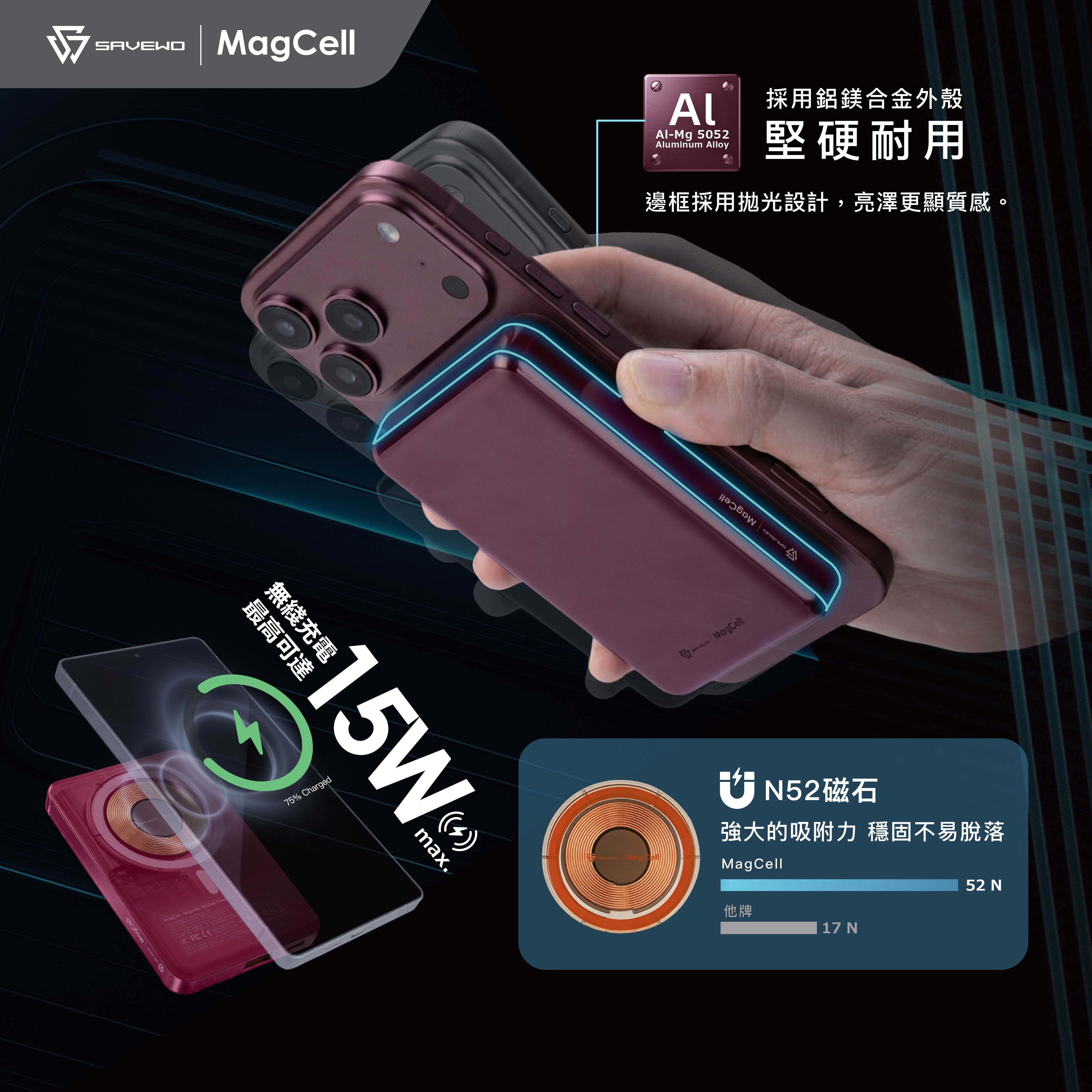 Savewo MagCell MC1003 10000mAh 磁吸無線行動電源