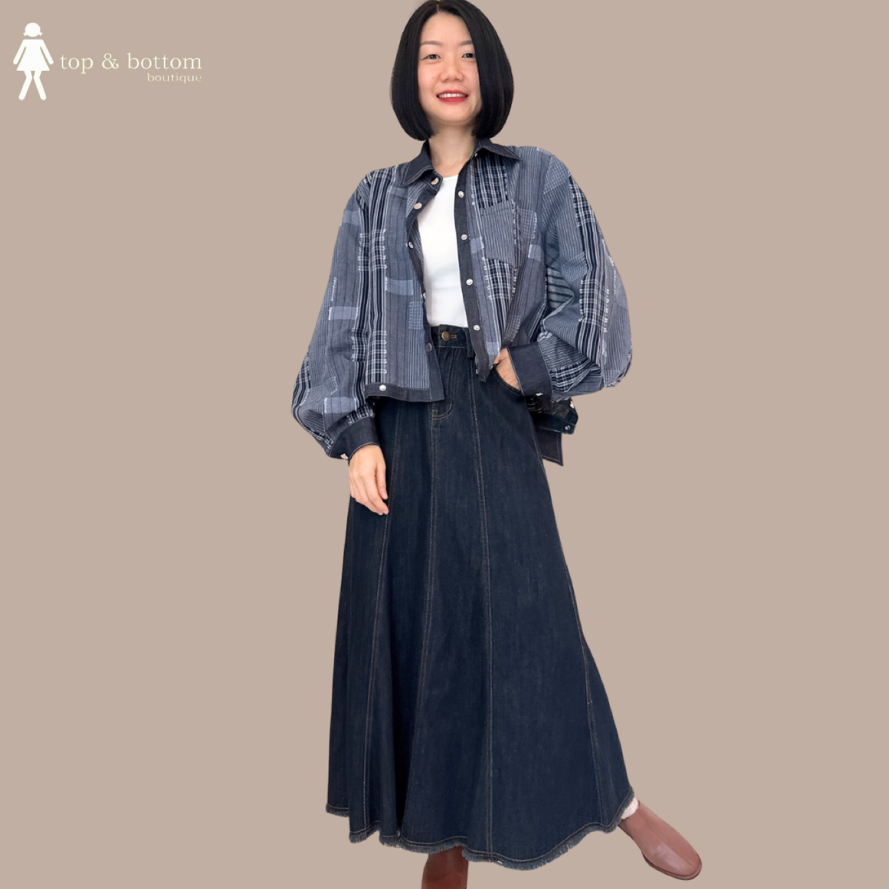 LONG SLEEVE TWO WAY  PRINTED DENIM SHIRT