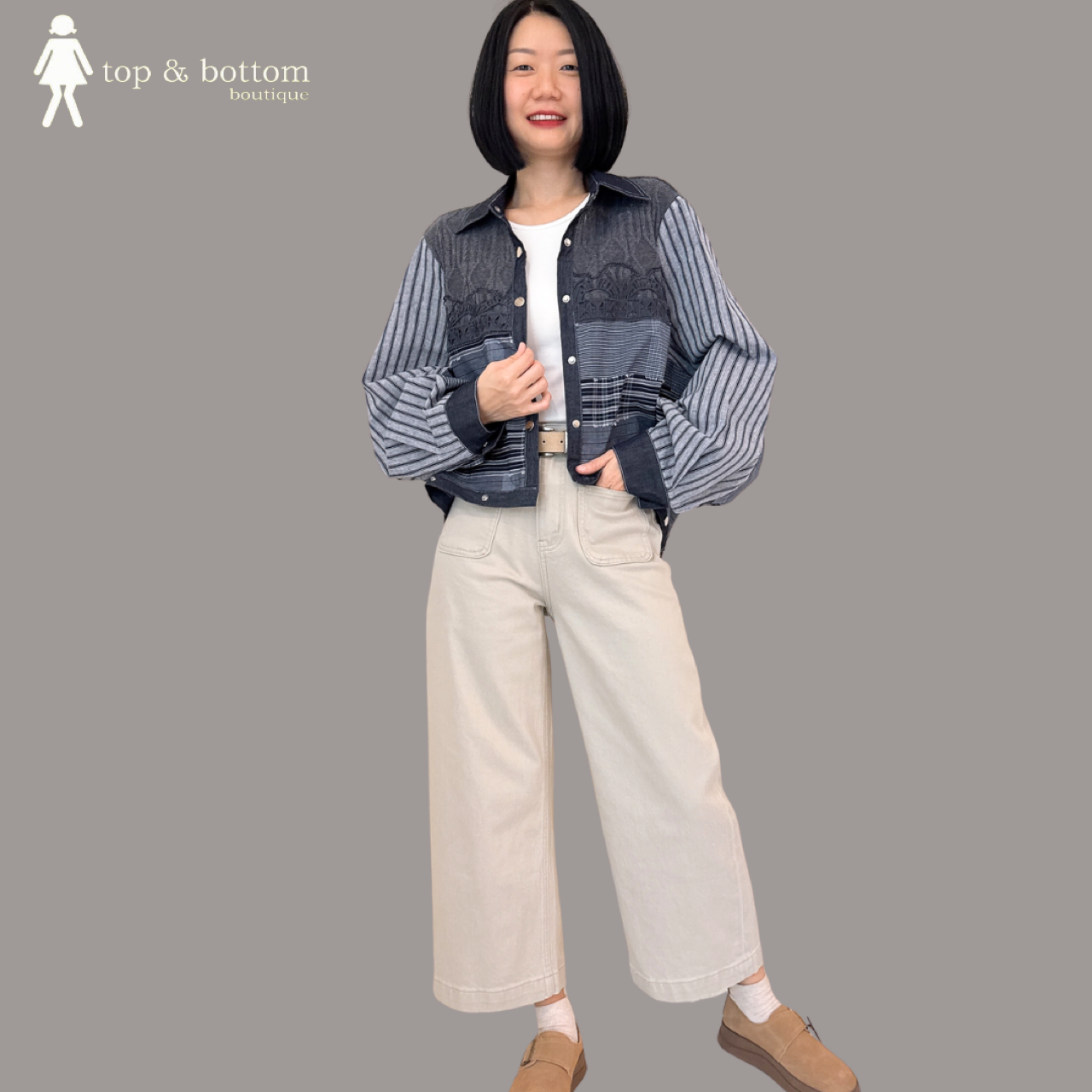 LONG SLEEVE TWO WAY  PRINTED DENIM SHIRT