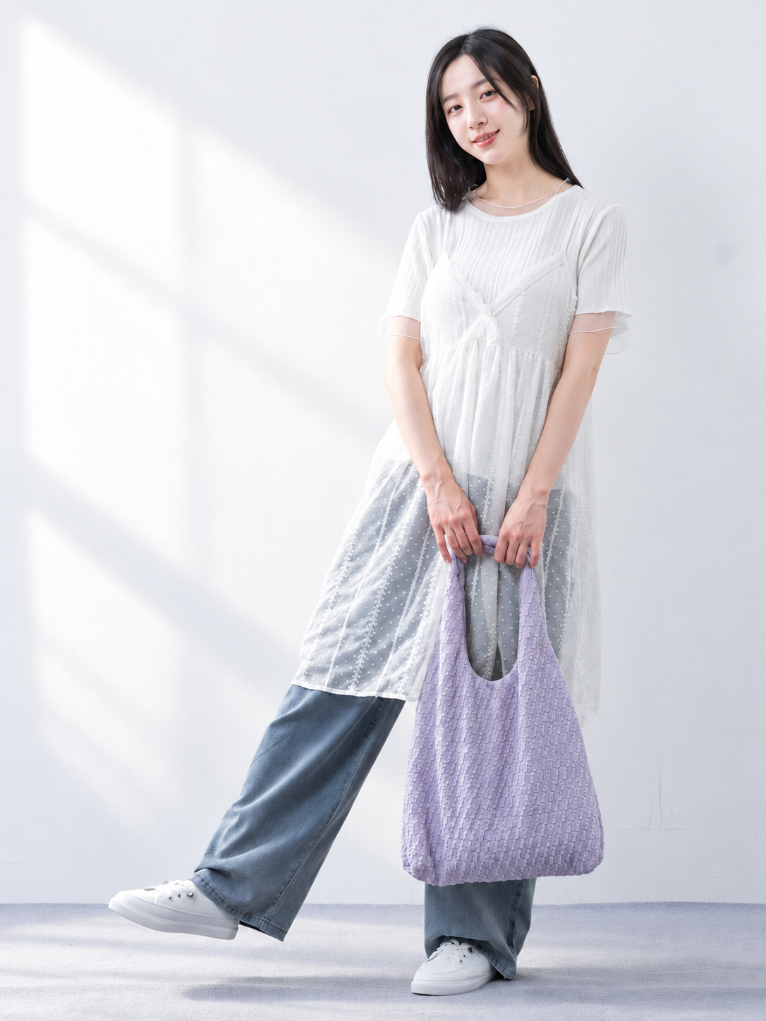 透視蕾絲背心羅紋涼感上衣天絲棉打褶寬褲組合