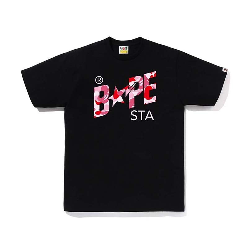 BAPE ABC CAMO BAPE STA TEE 粉迷彩字體 流星 短袖 黑色 1M80110008-BK [台灣現貨]