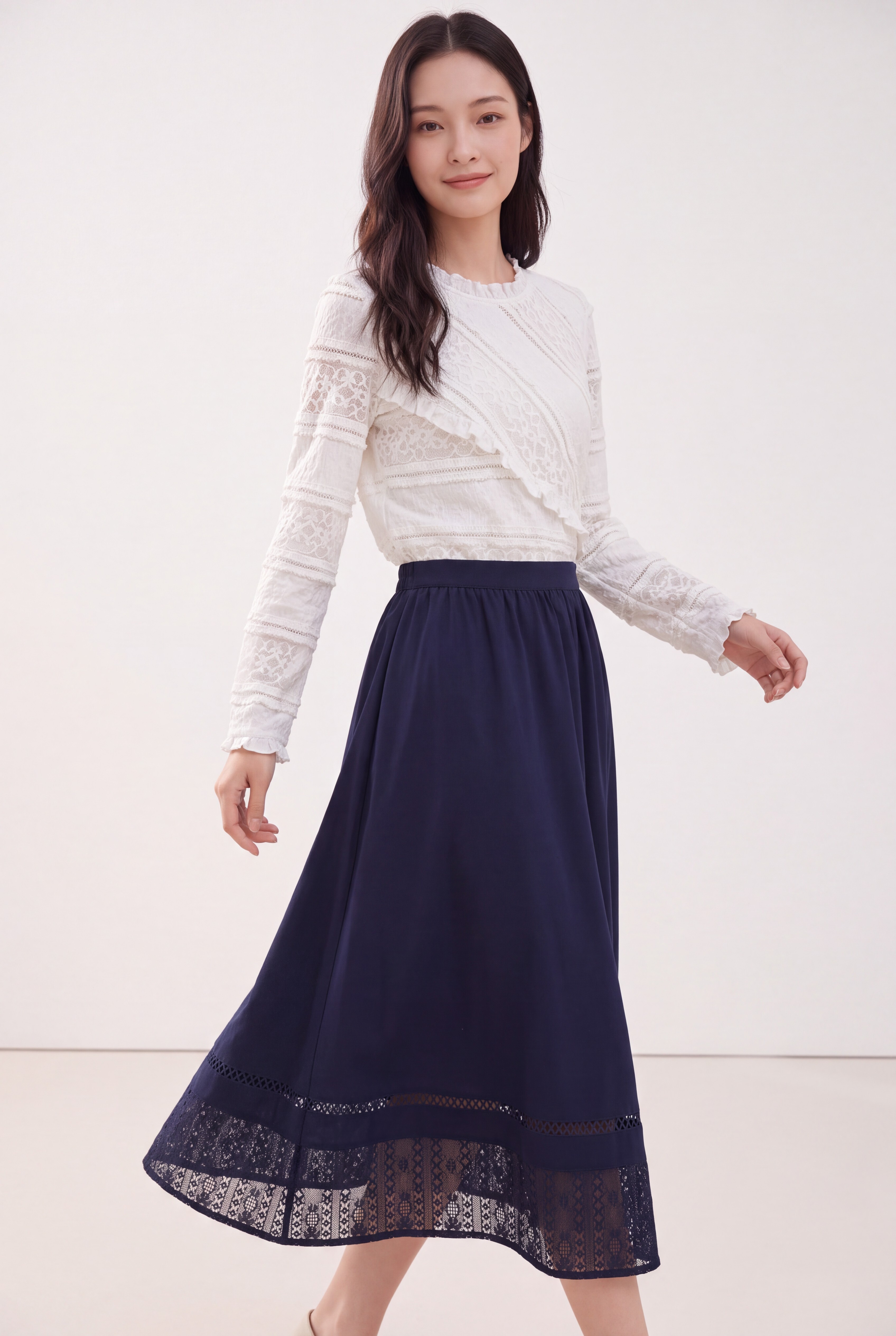 Geometric Cutout Lace Patchwork Maxi Skirt SK0837