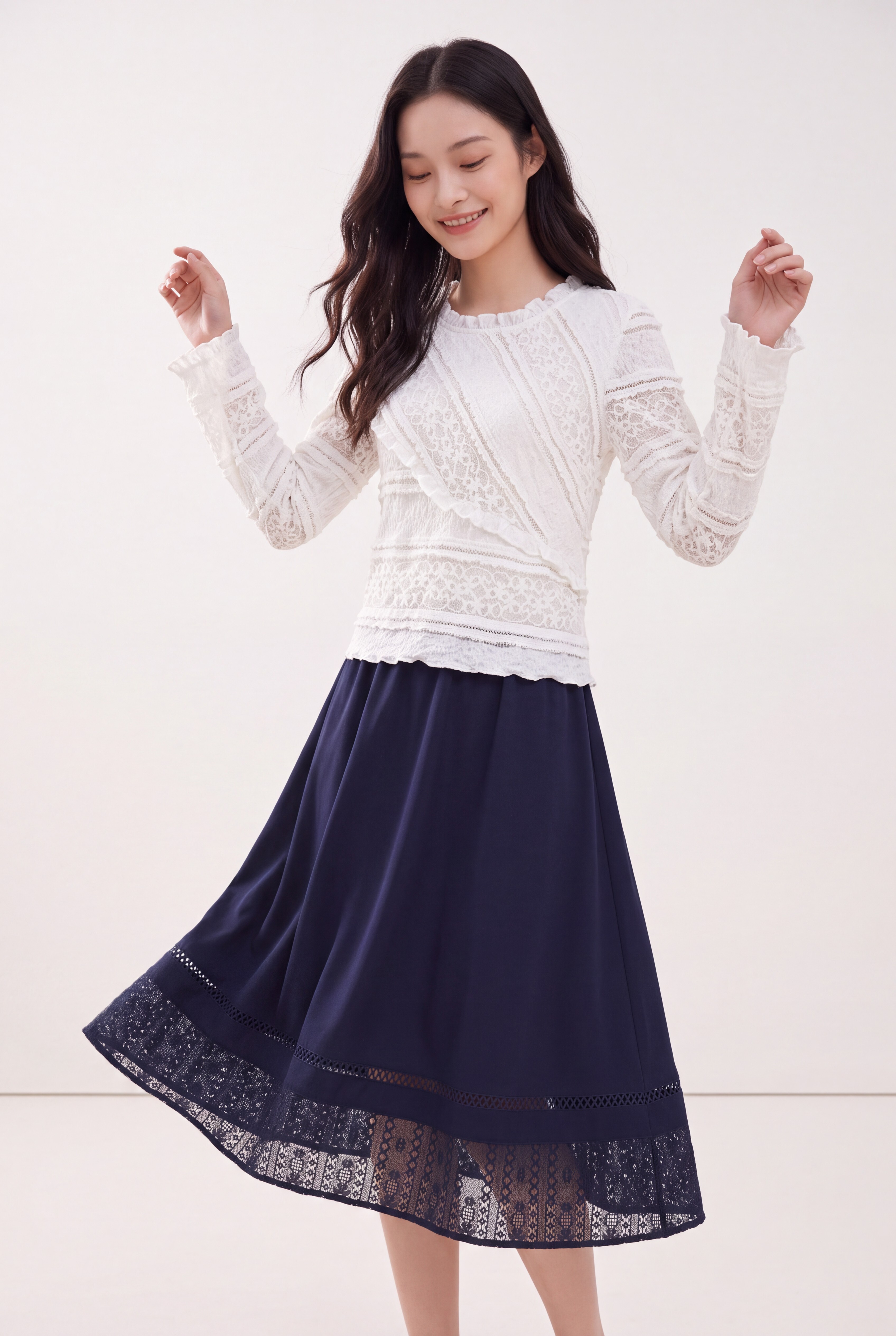 Geometric Cutout Lace Patchwork Maxi Skirt SK0837
