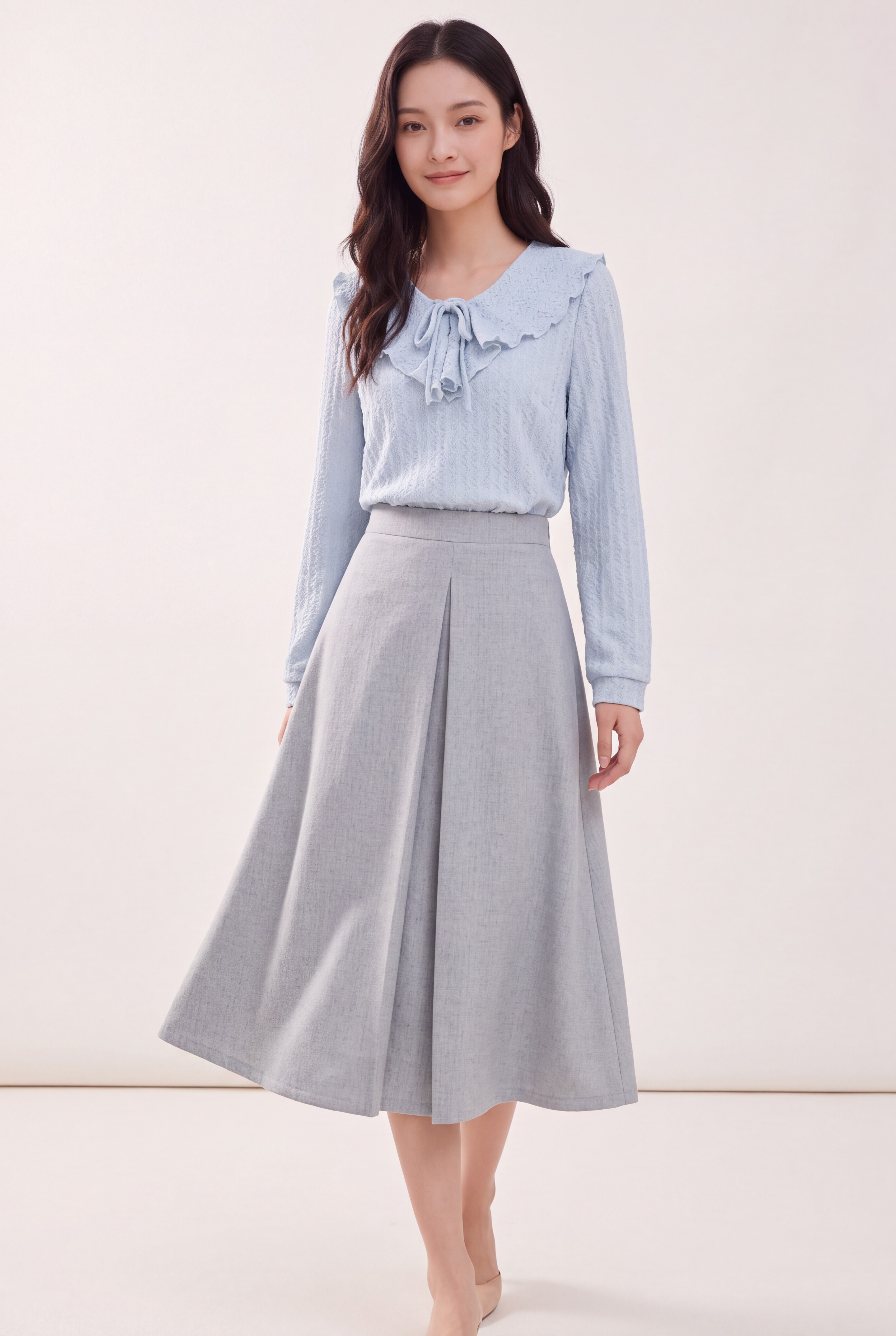 High-Rise Box-Pleat Flared Midi Skirt SK0833