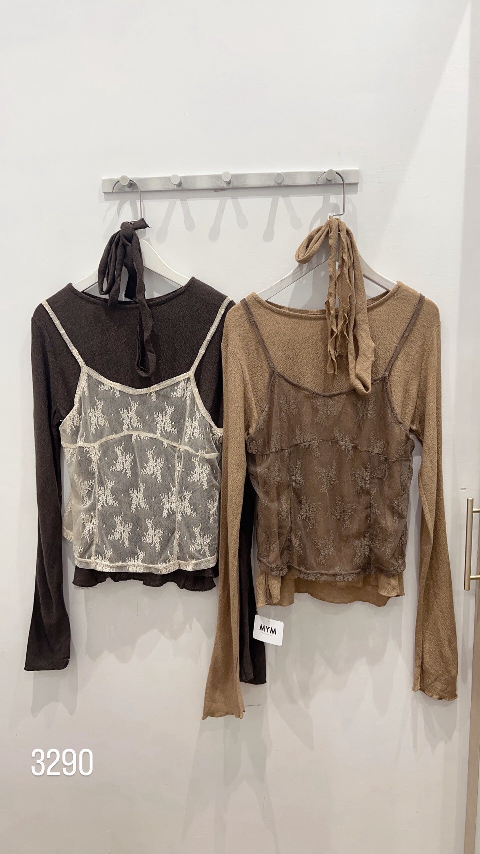 Lace camisole, lace-up detail, and base layer 3-piece set