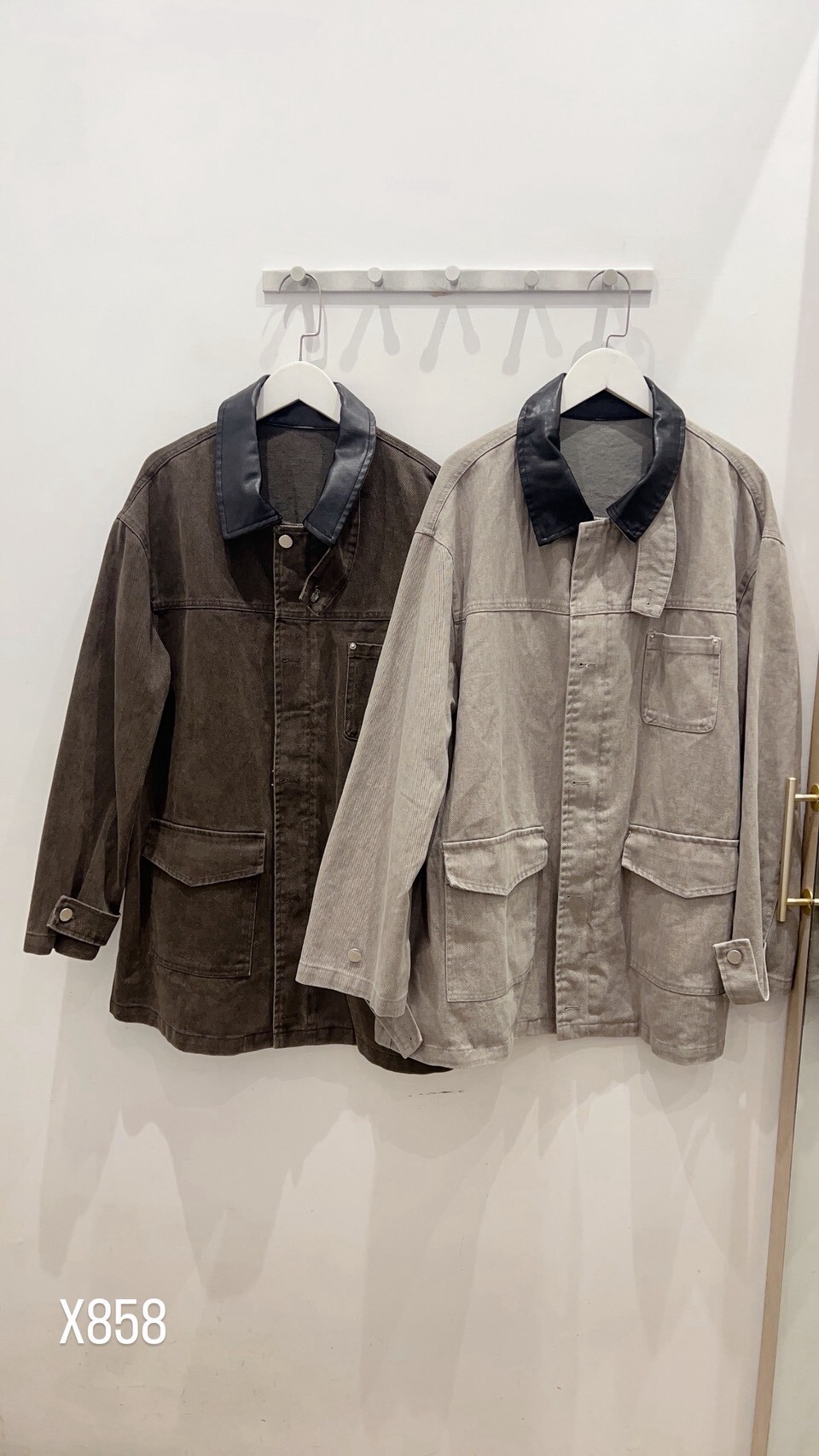Heavyweight leather-panelled oversized jacket