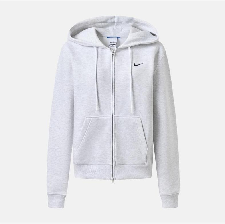 女款 Nike AS W NK STDO FLC MW STD FZ HDY 連帽 口袋拉鍊 運動外套 針織 淺灰色【IM8505-051】
