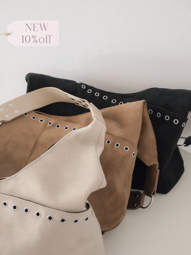 Rive Gauche 金屬排釘麂皮流浪包 Hobo Bag