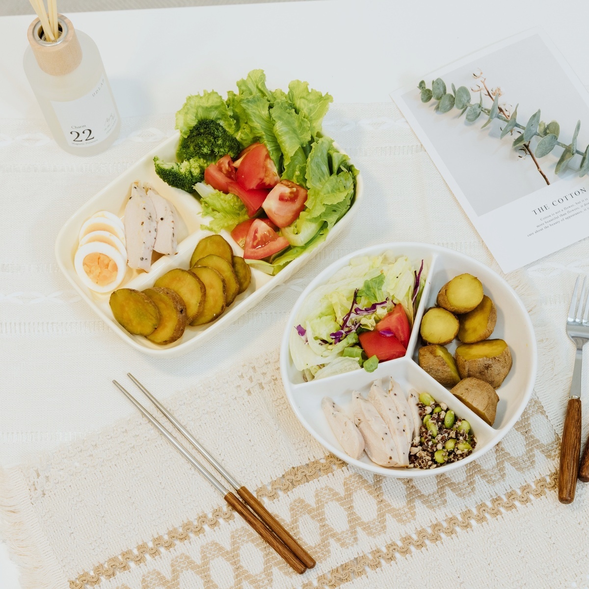 日系陶瓷分隔餐盤｜主食、配菜、水果分開放，吃飯更有秩序