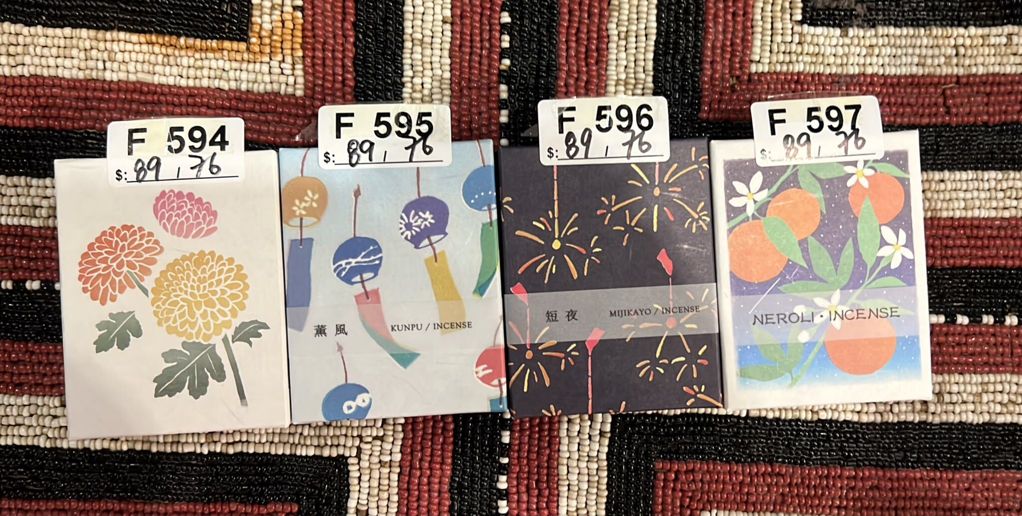 香彩堂 incense F594 kiku / F595 薰風 / F596 短夜 / F597 neroli (1008live)