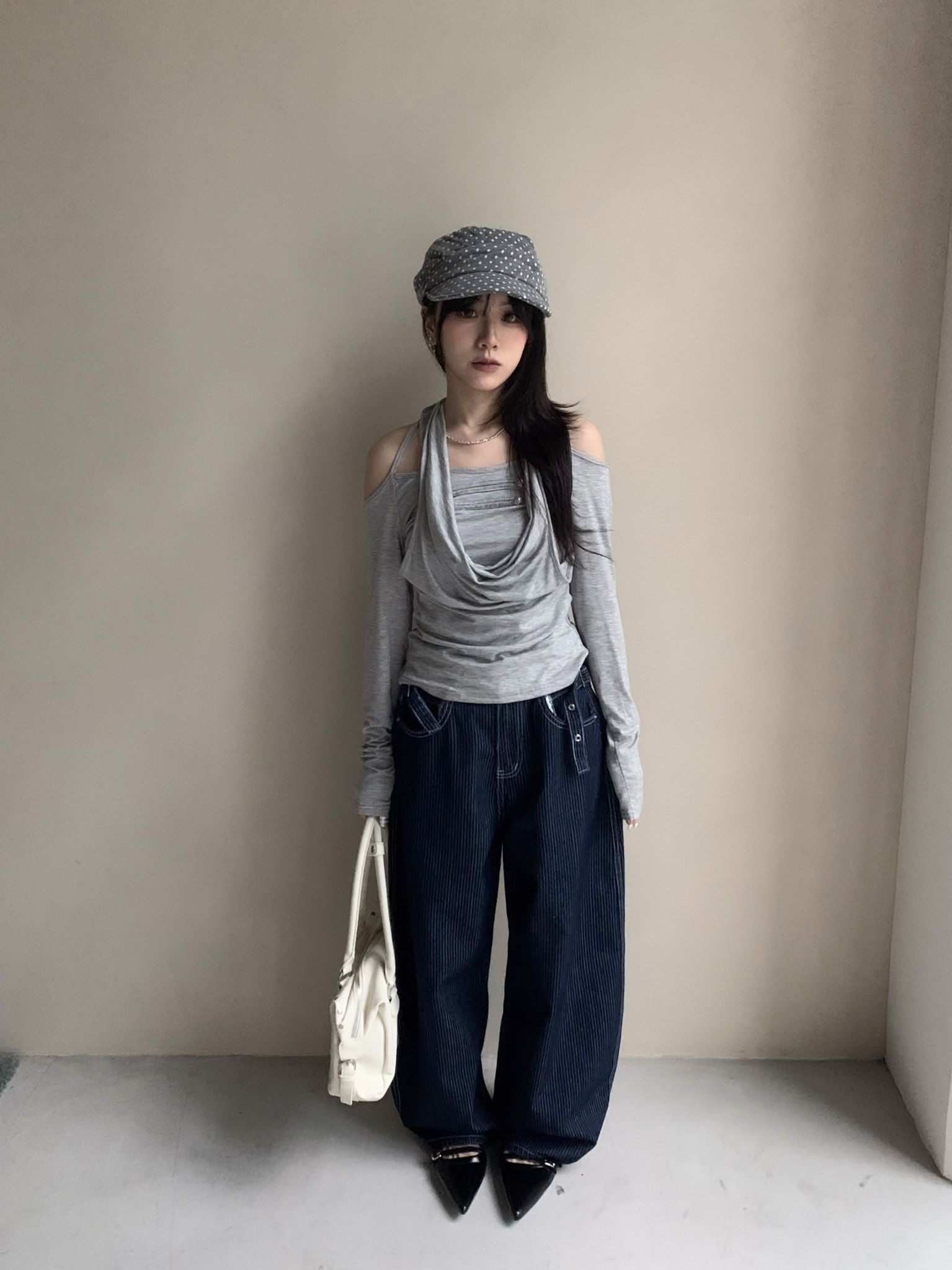 ISA_Back Details 美式復古直條紋牛仔褲_69039