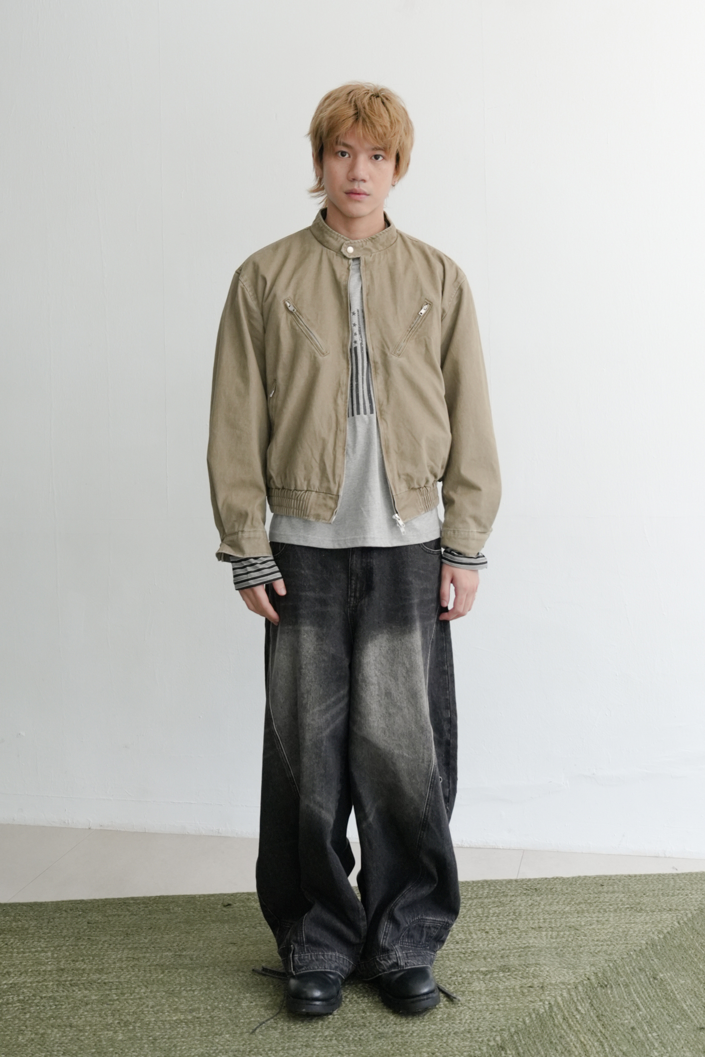 cropped biker washed jacket #外套