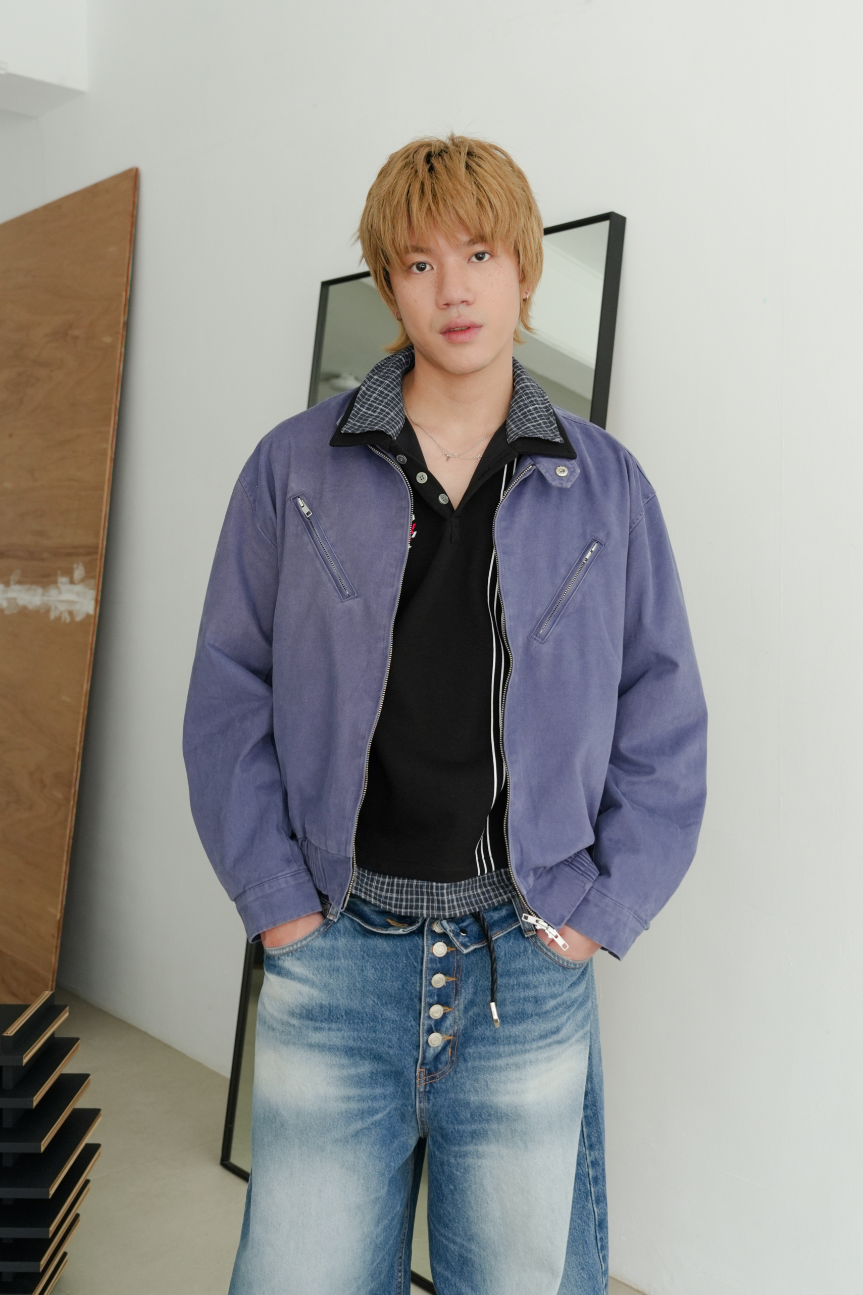cropped biker washed jacket #外套