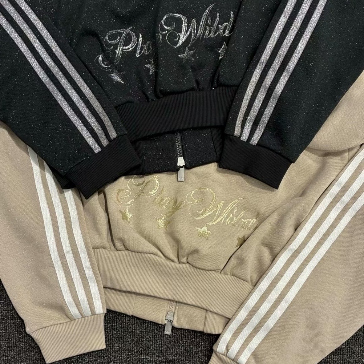 ADIDAS ORIGINALS WILD 卡其 奶茶色 細閃印花 連帽外套 秋冬服飾 KX4913