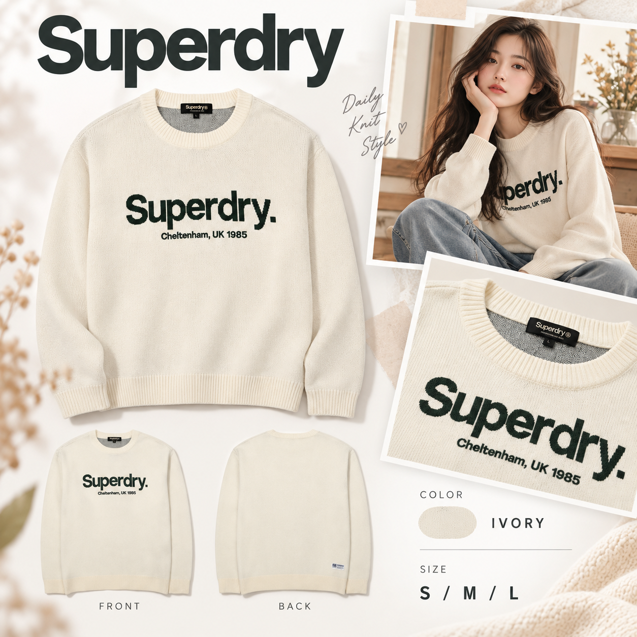 【韓國預購】SKR100704 Superdry CORE LOGO 圓領針織上衣