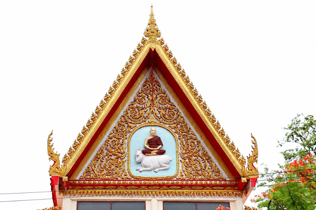 BOBI 原商品頁三案寺建築山牆與紅金裝飾實景。