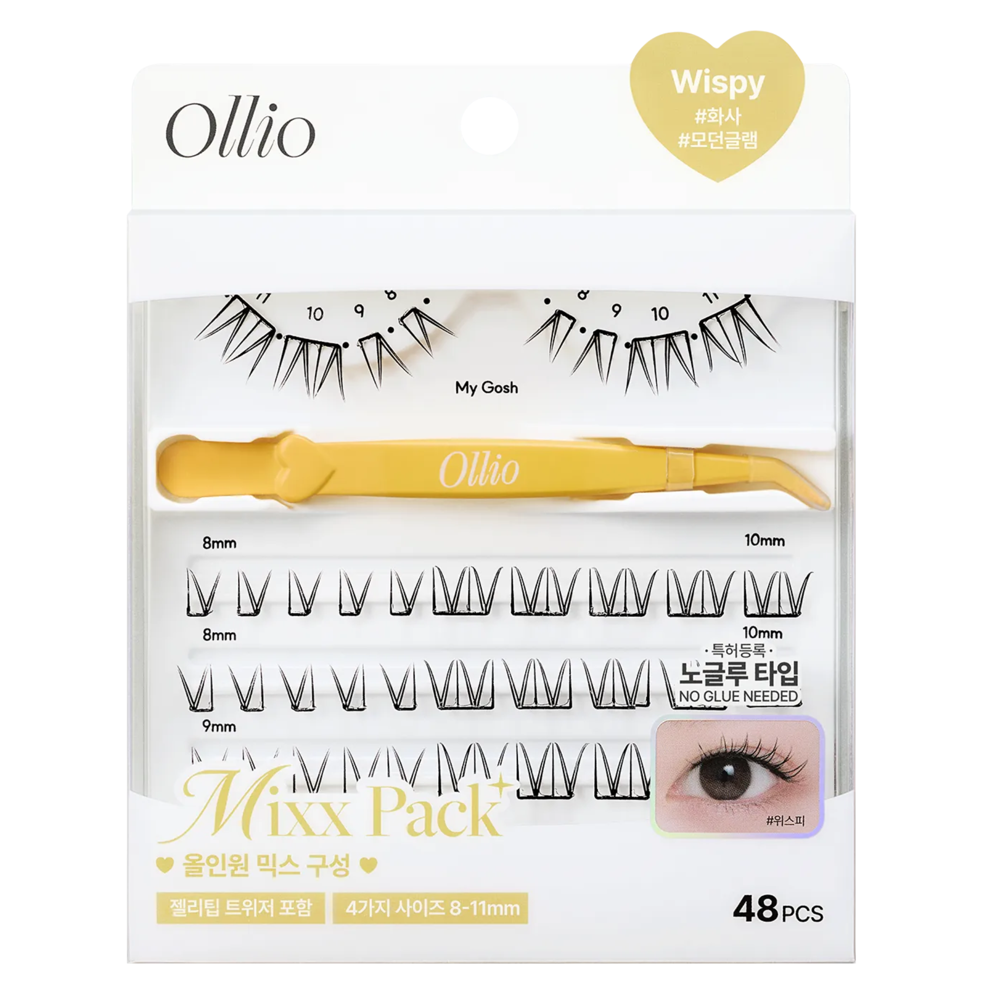 Ollio No Glue Eyelash #Wispy  [Mixx PACK] (8/9/10/11mm) 48pcs